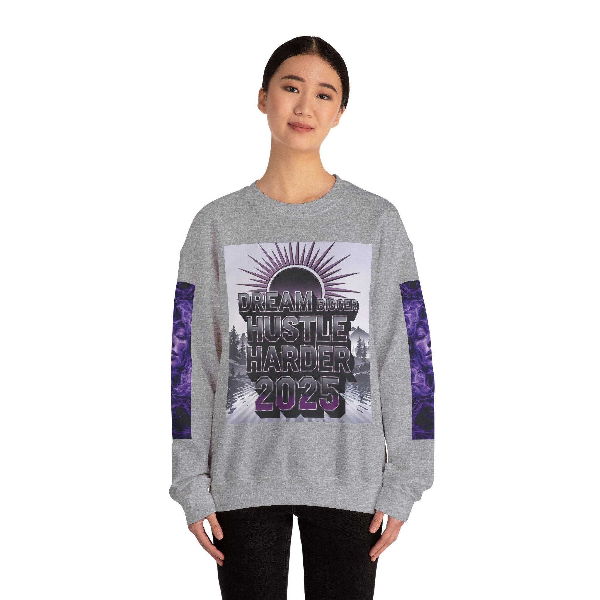 Dream Bigger Hustle Harder Crewneck Sweatshirt | Motivational Unisex Sweatshirt for Dreamers and Go-Getters - Angel Body