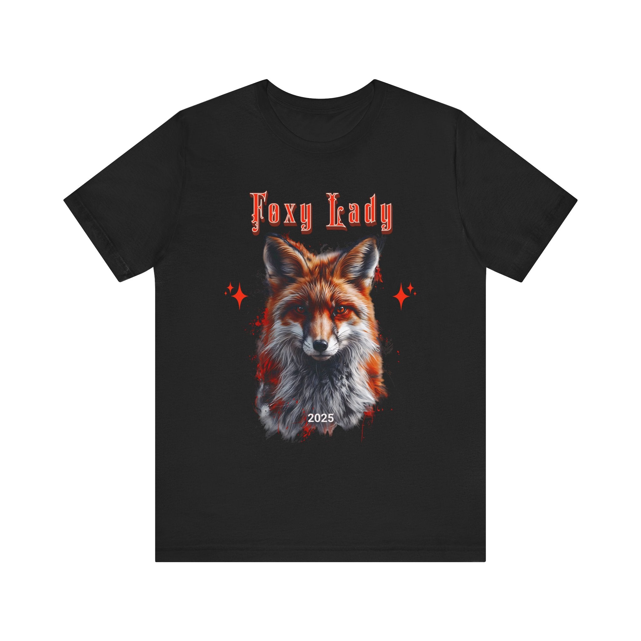 Unisex Jersey Short Sleeve Tee: A beautiful Red Fox with the words foxy lady - Angel Body