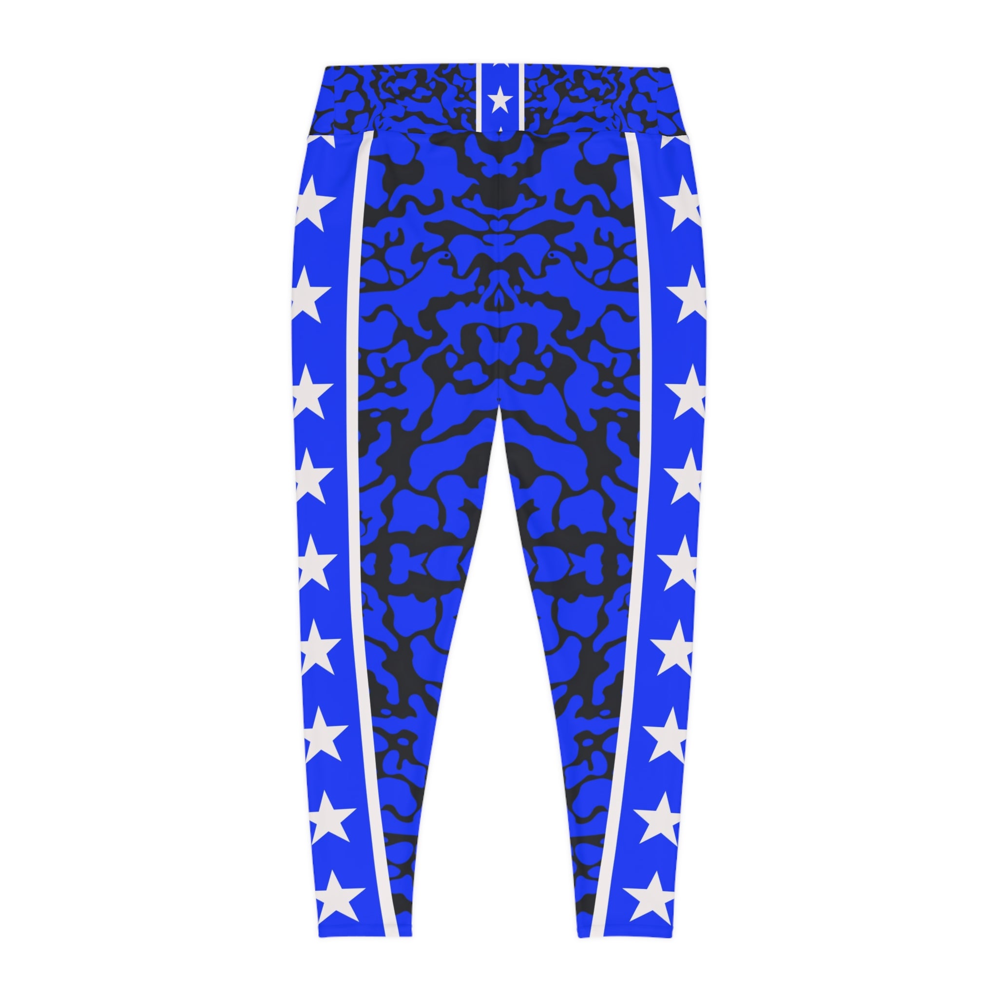 Woman Bold Blue Star Print Plus Size Leggings for Active Lifestyle - Angel Body