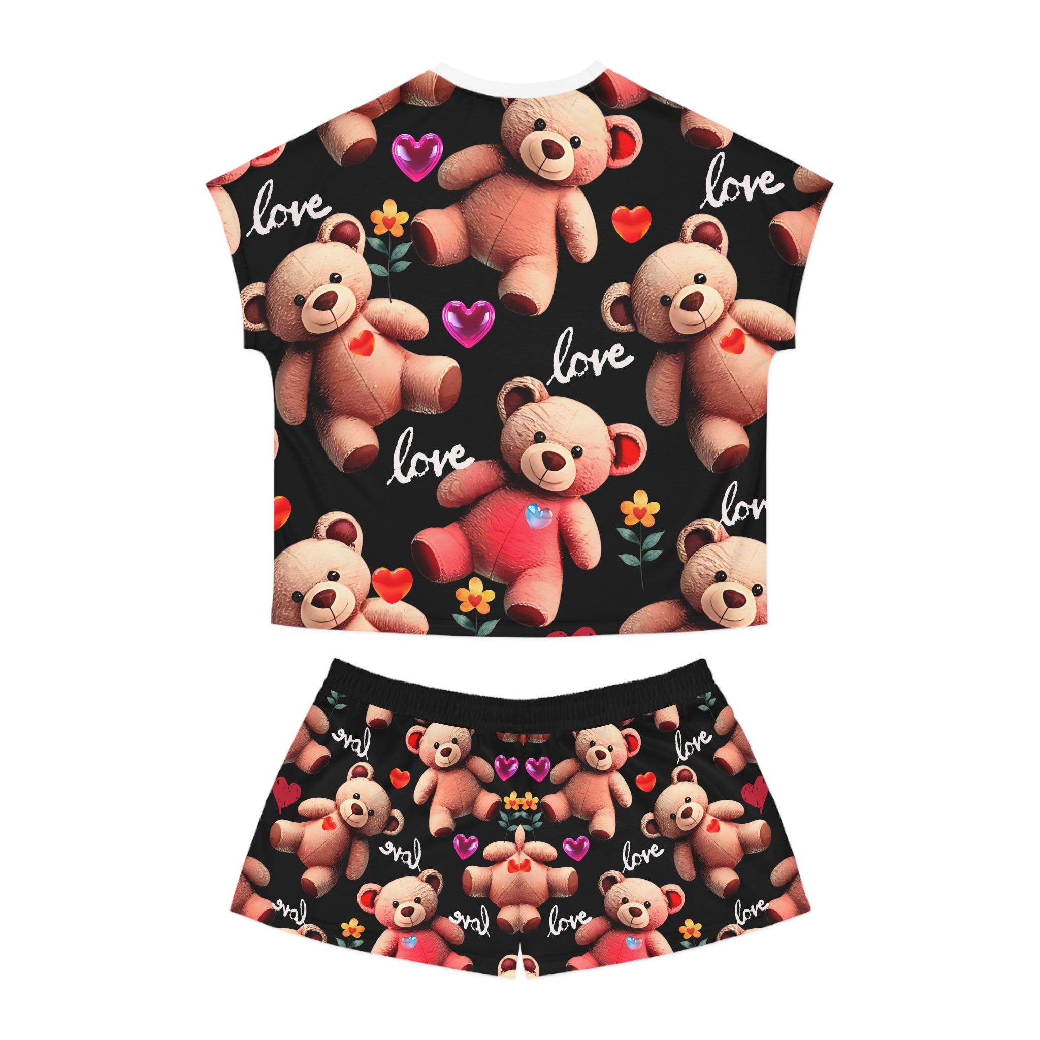 Cute Love Bear Women's Short Pajama Set for Cozy Nights - Angel Body