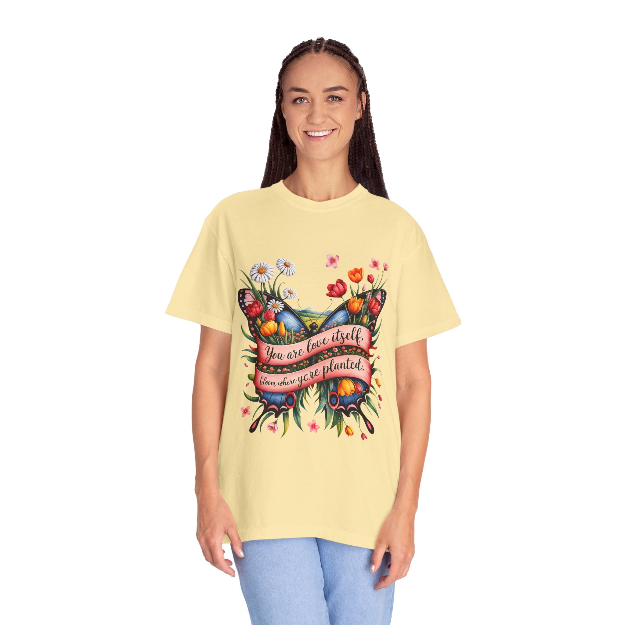 Butterfly Floral T-Shirt: "You Are Love Itself" Inspirational Design