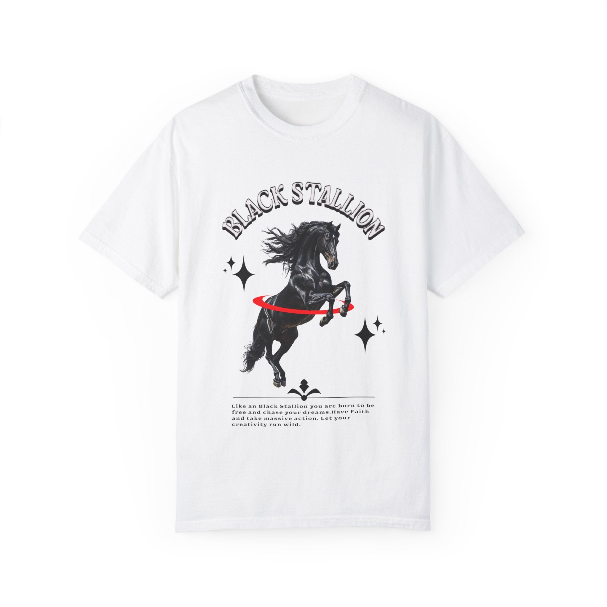 Black Stallion Unisex Garment-Dyed T-Shirt - Perfect for Horse Lovers & Equestrian Enthusiasts - Angel Body