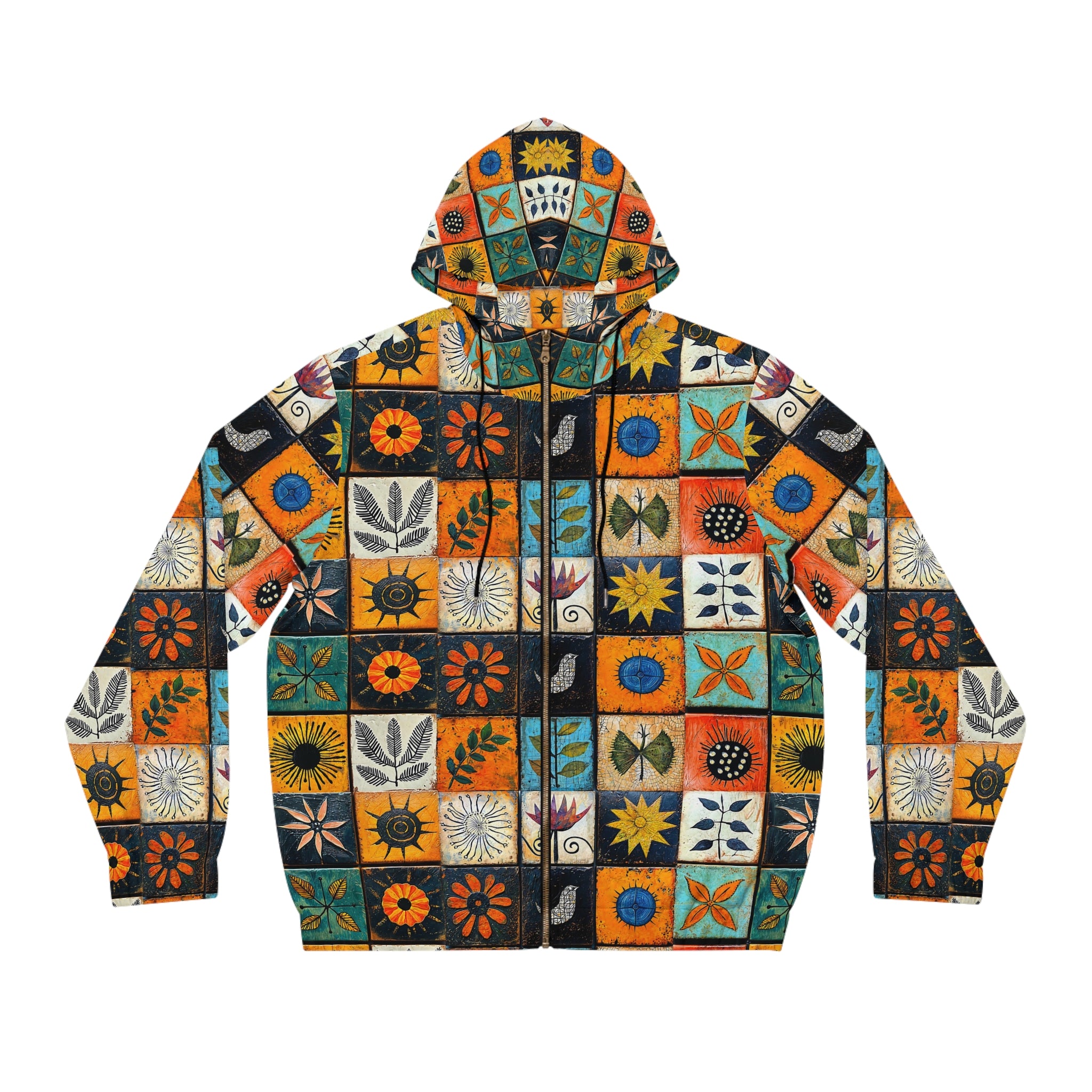 Man's Vibrant Floral Hoodie - Bohemian Tile Style - Angel Body