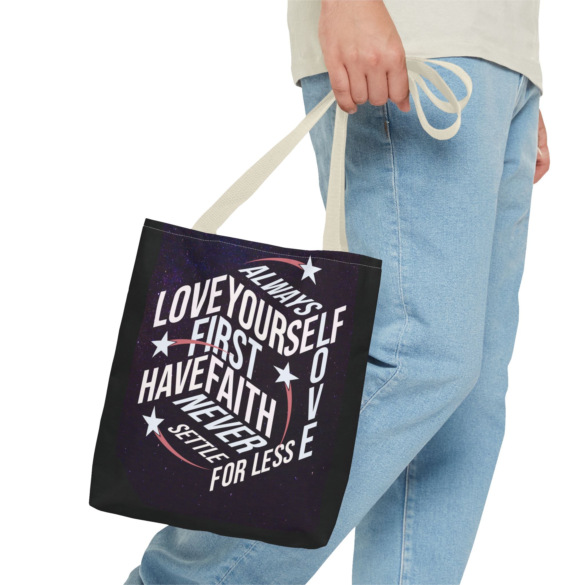 Inspirational Quote Tote Bag - Always Love Yourself First, Have Faith - Angel Body