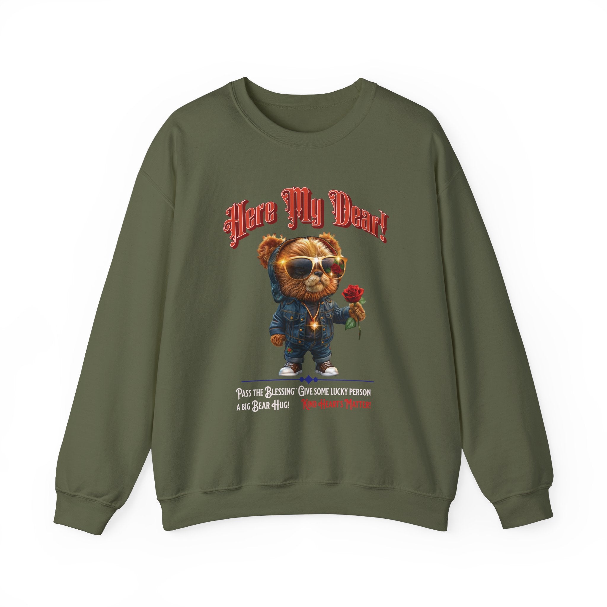 Here My Dear! Unisex Heavy Blend™ Crewneck Sweatshirt - Cozy & Trendy Gift for Animal Lovers - Angel Body