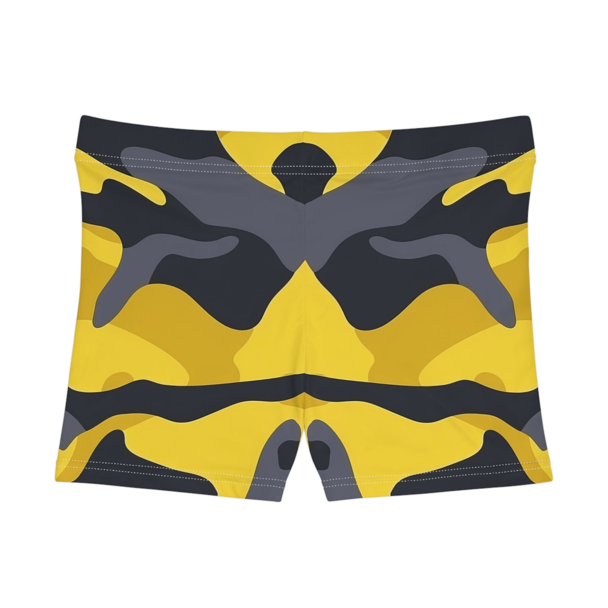 Bold Yellow Camo Women's Yoga Shorts - Stylish Activewear for Summer Adventures - Angel Body