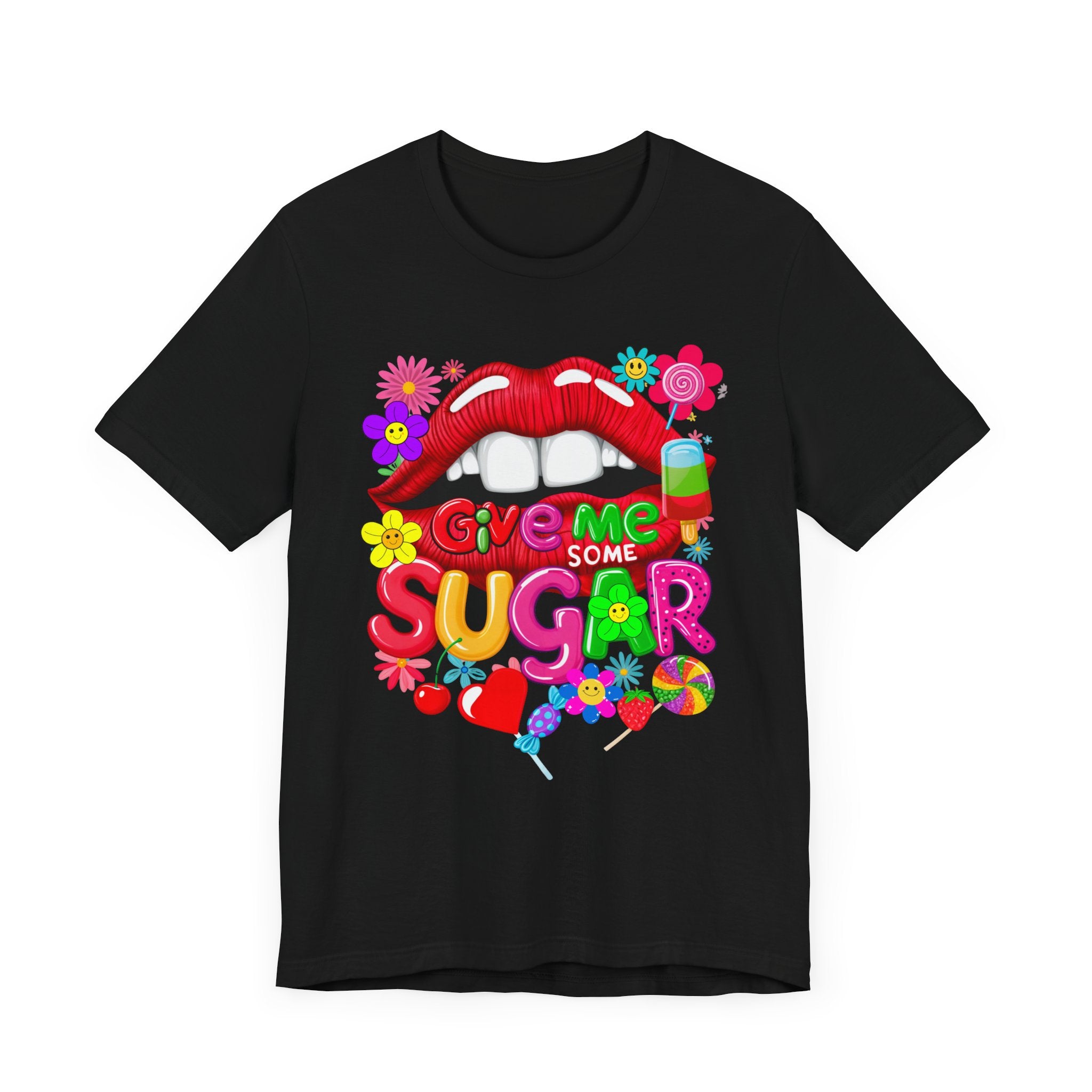 Graphic Tee with Red Sugar Lip and Eye Candy Design - Angel Body