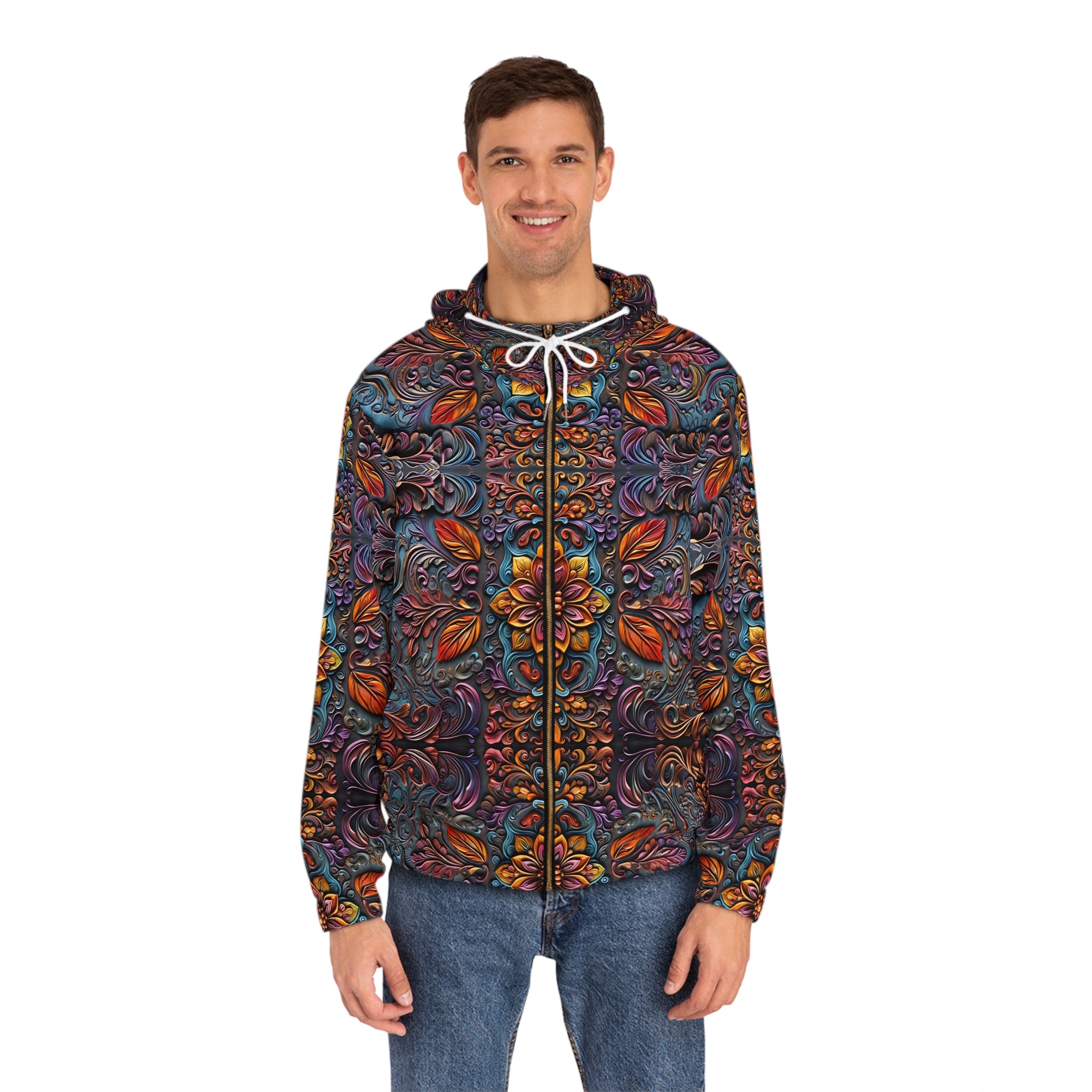 Colorful 3D Floral Mandala Men's Full - Zip Hoodie - Cozy, Stylish, Perfect for Fall - Angel Body