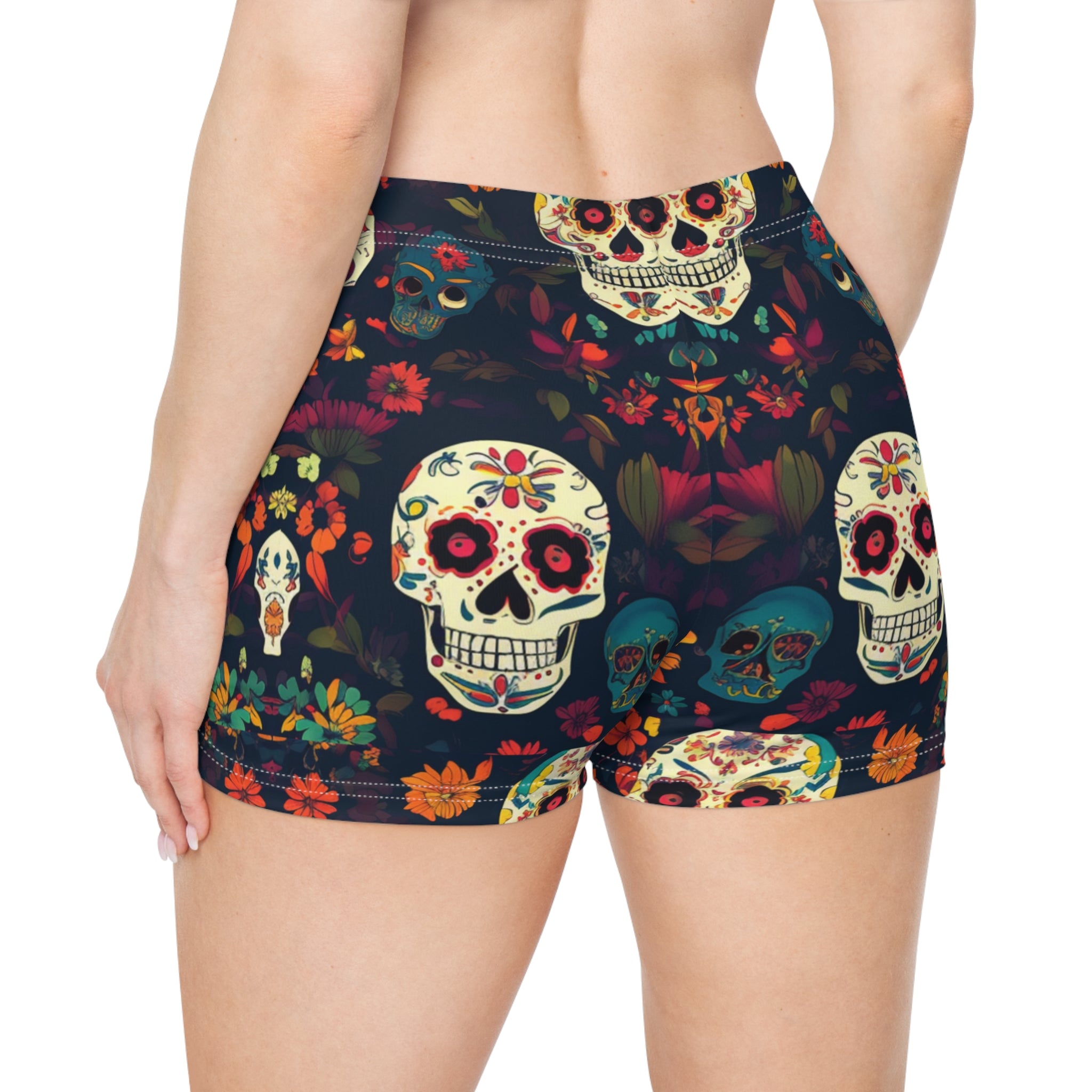 Women's Floral Skull Print Shorts - Boho Chic Summer Vibes - Angel Body