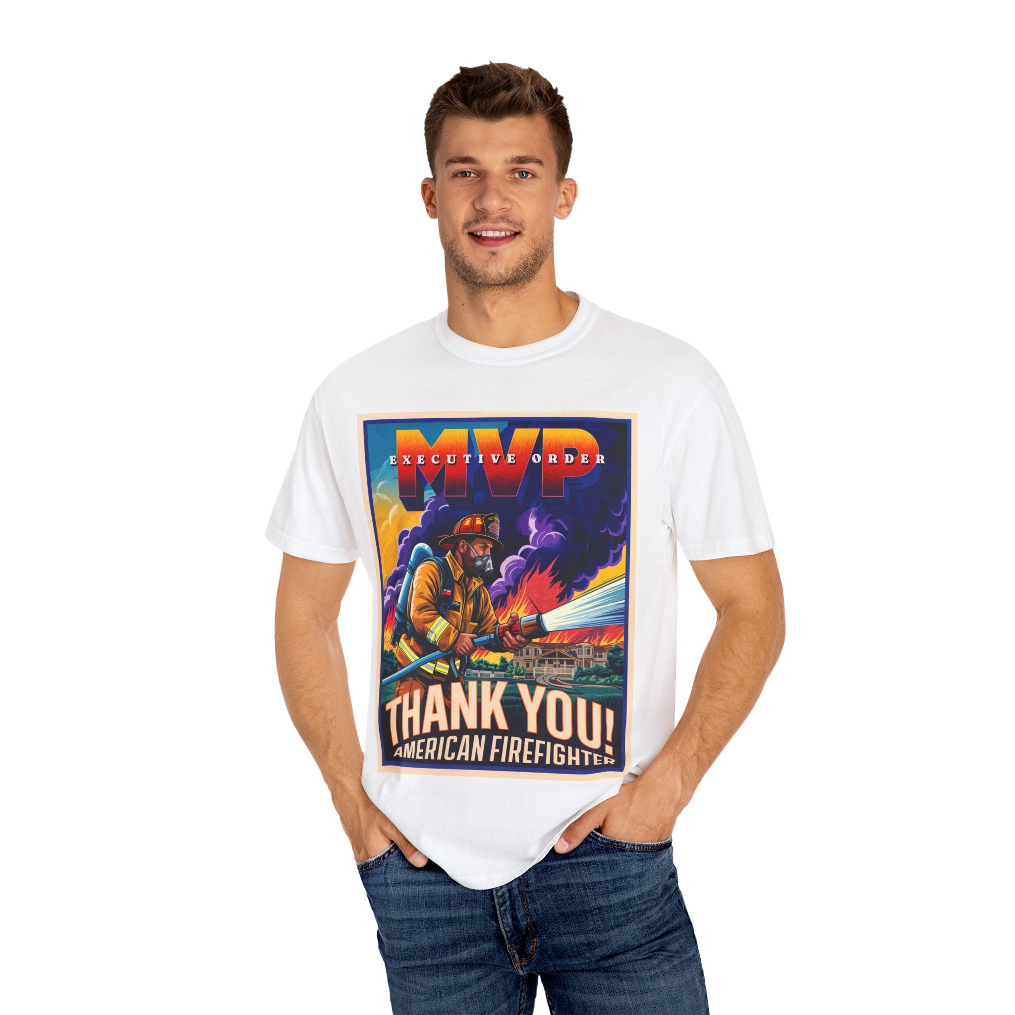 Firefighter Thank You T-Shirt - Unisex Garment-Dyed Tee - Angel Body