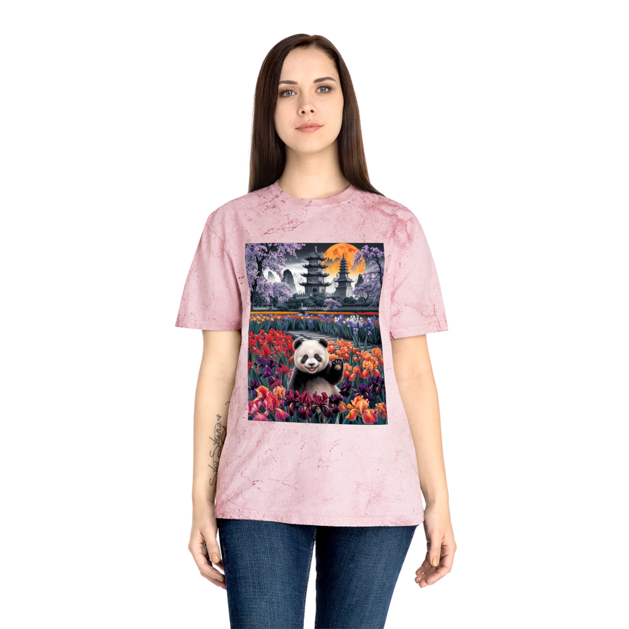 Vibrant Panda Delight Unisex T-Shirt - Colorful Floral Design - Angel Body