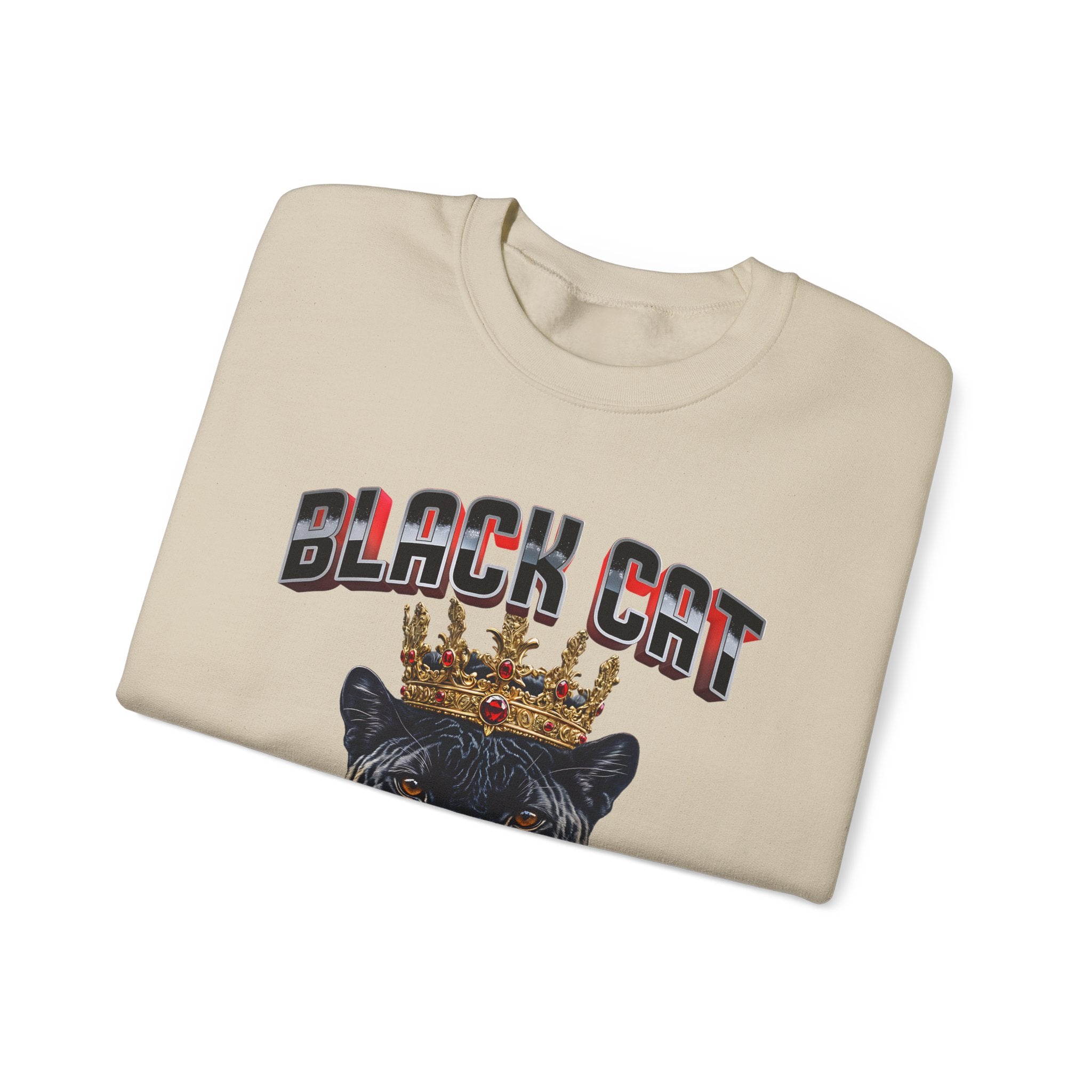 Black Cat Crowned Sweatshirt - Unisex Heavy Blend™, Stay on the Prowl for Success! - Angel Body