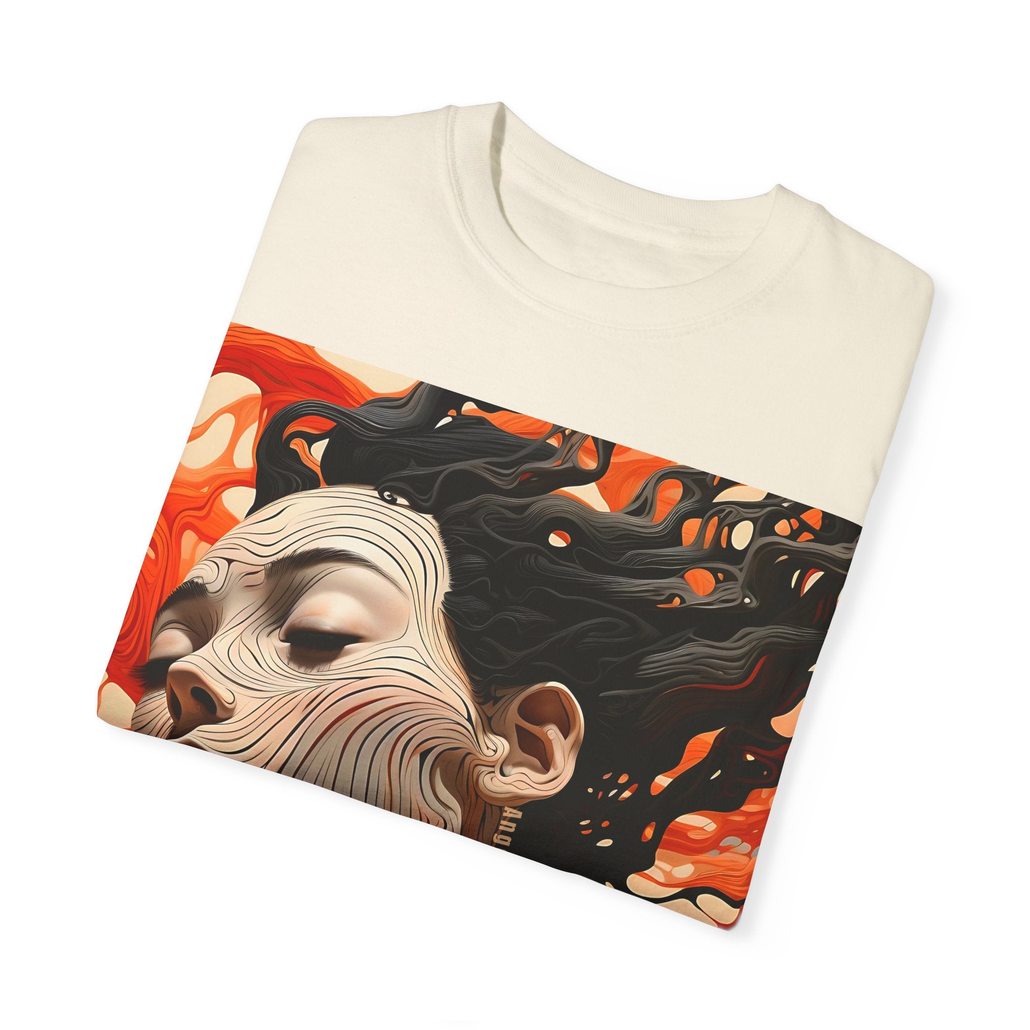 Artistic Unisex Garment-Dyed T-Shirt with Abstract female face Profile Design - Angel Body