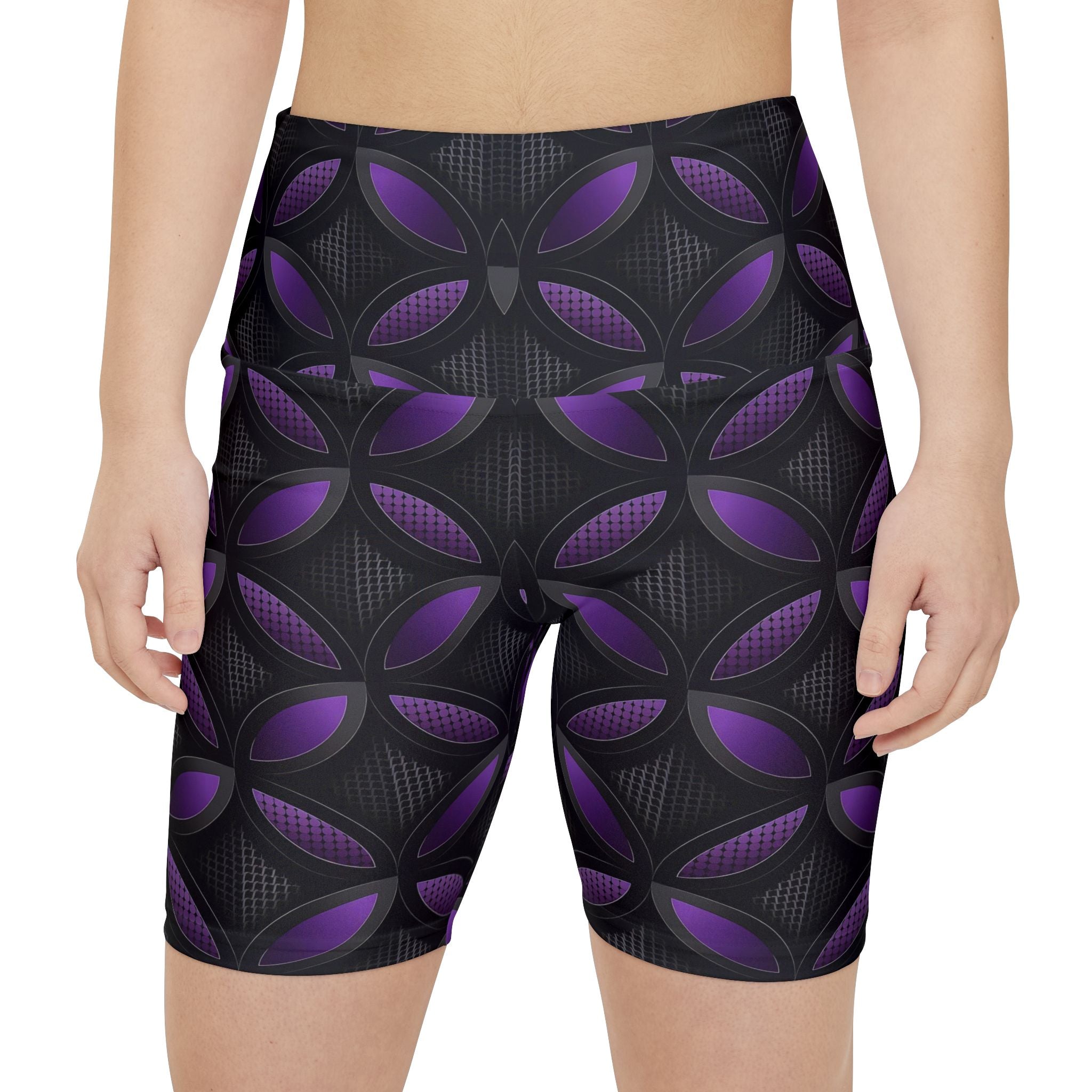 Stylish Women's Workout Shorts with Purple Geometric Pattern