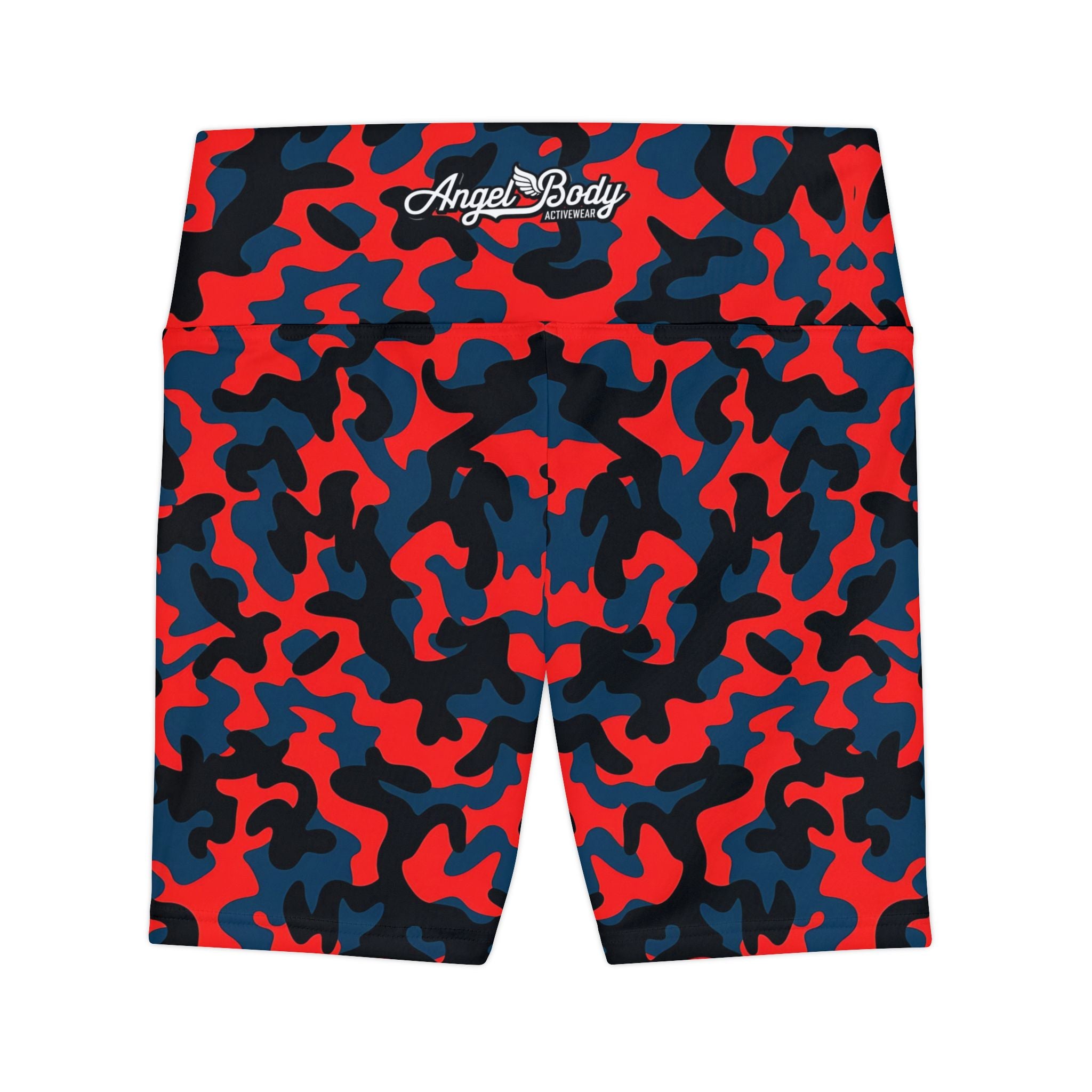 Angelic Energy Women's Workout Shorts - Red and Blue Camo Fitness Gear - Angel Body