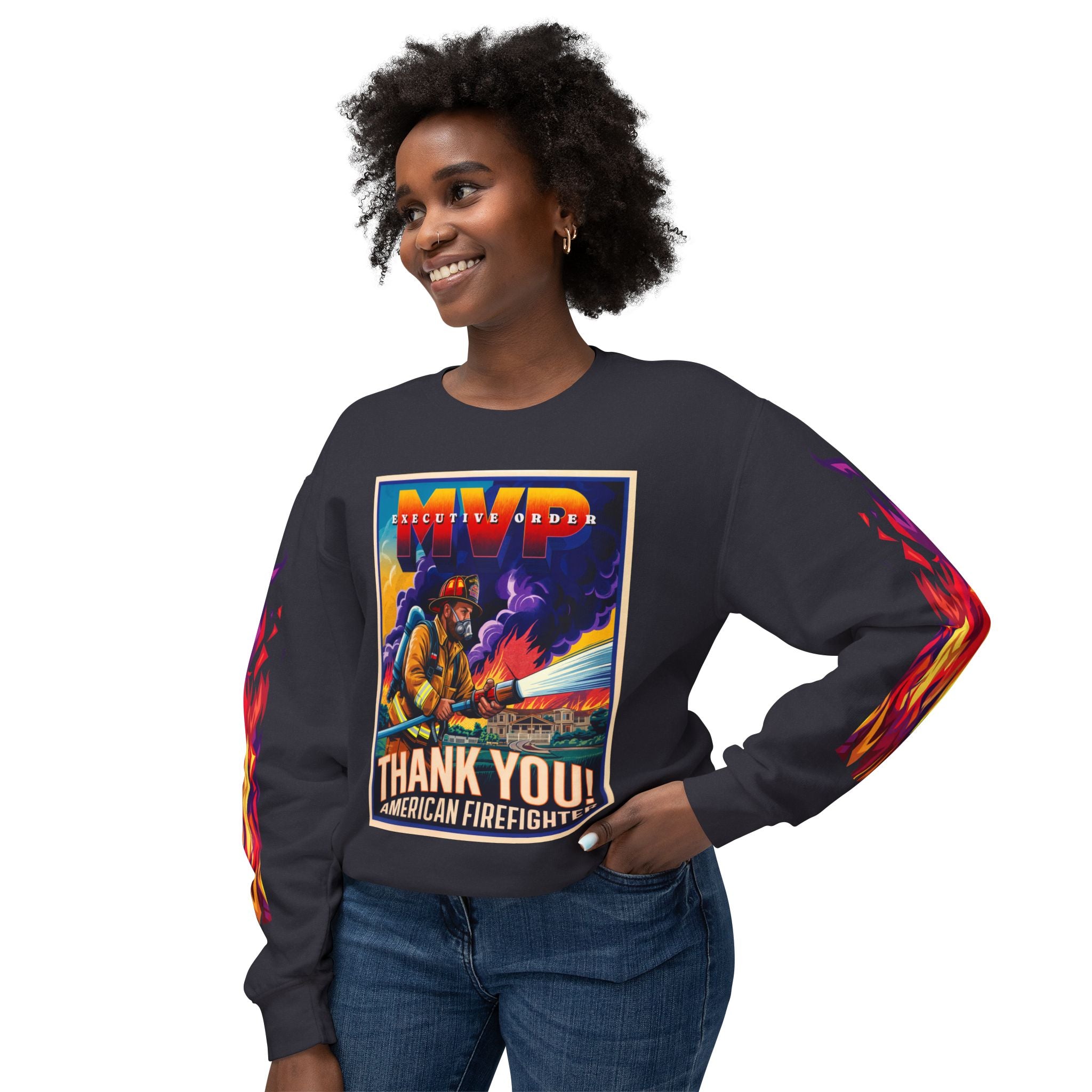 Unisex Crewneck Sweatshirt - Thank You American Firefighter - Angel Body