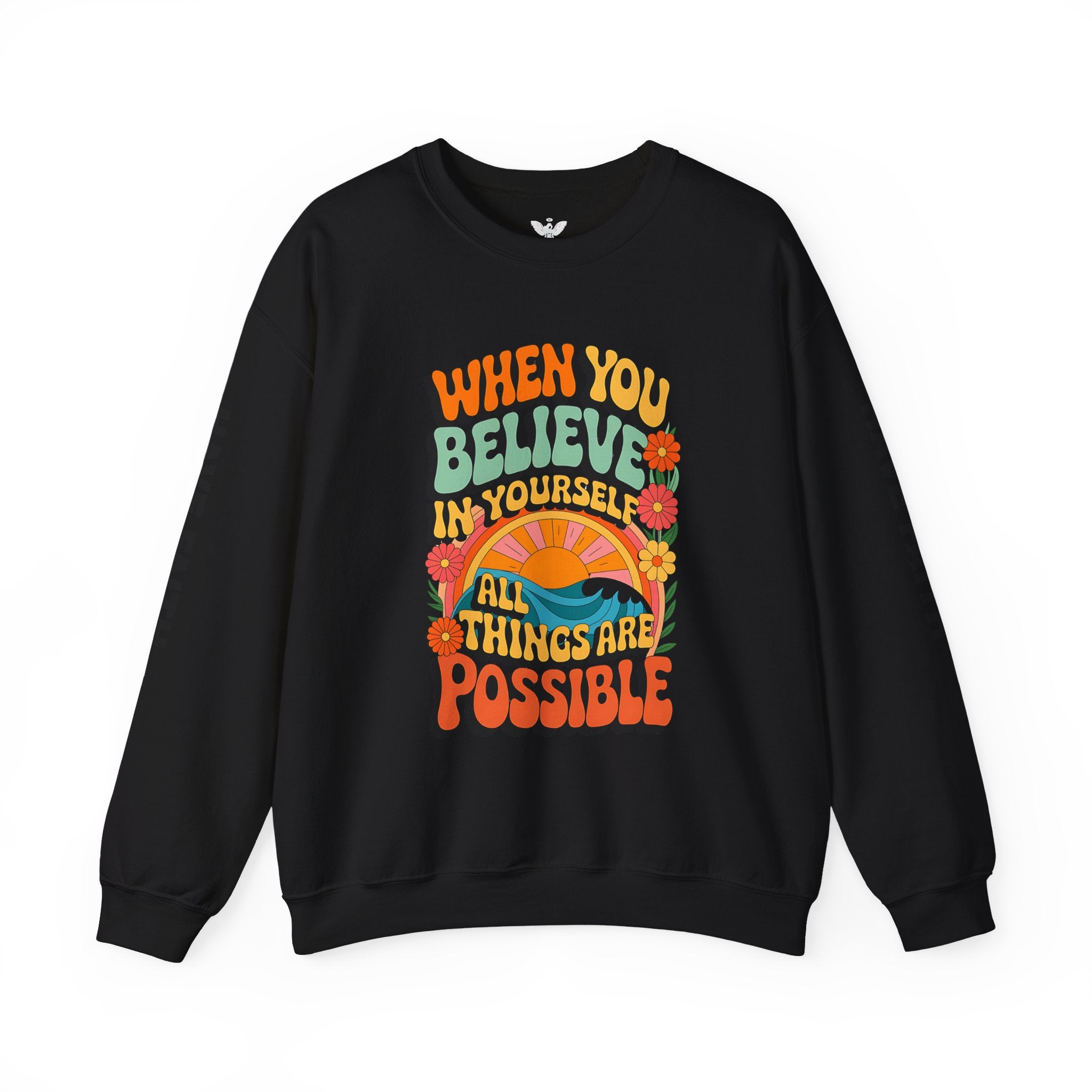 Inspirational Crewneck Sweatshirt - "Believe in Yourself" - Unisex Heavy Blend™ - Angel Body