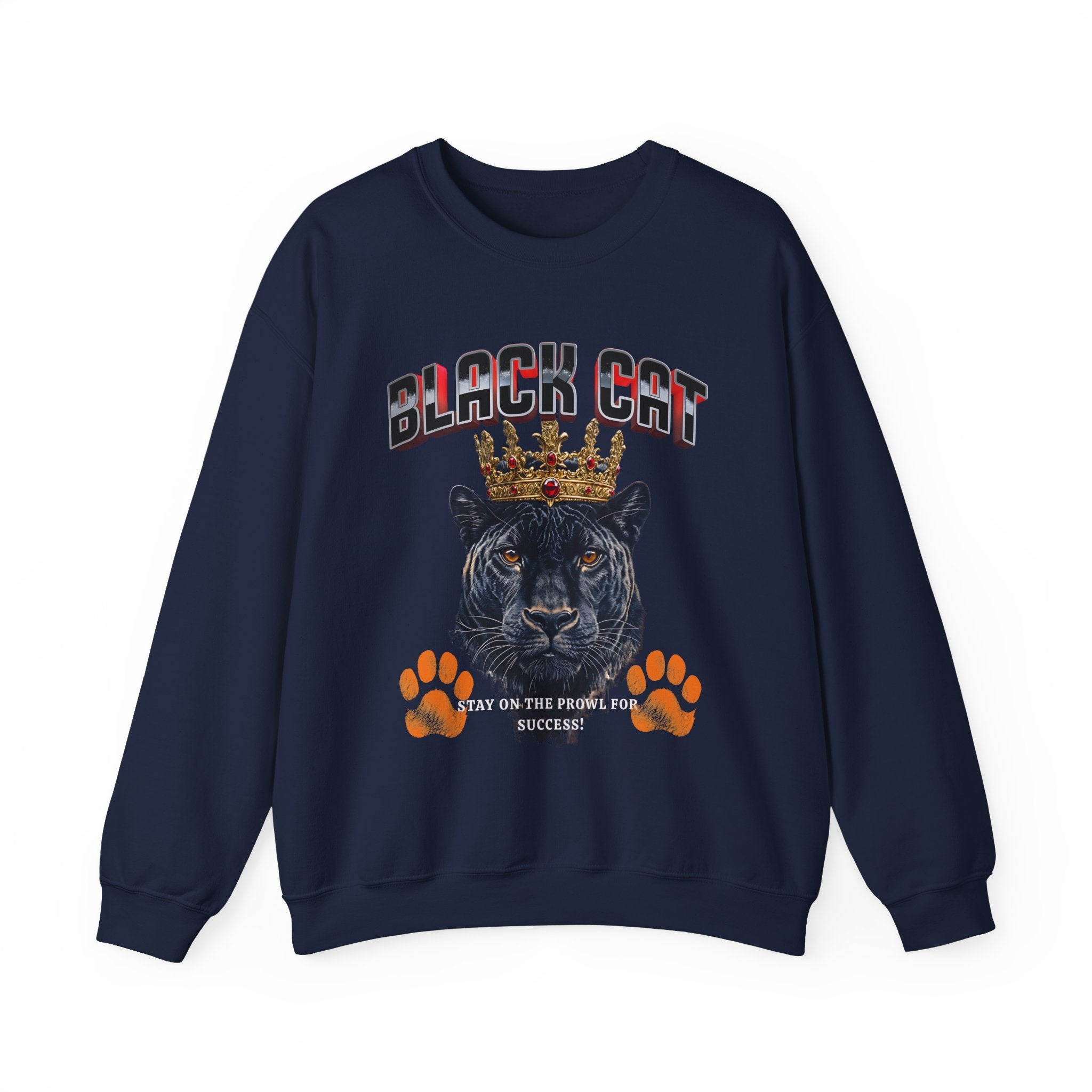 Black Cat Crowned Sweatshirt - Unisex Heavy Blend™, Stay on the Prowl for Success! - Angel Body