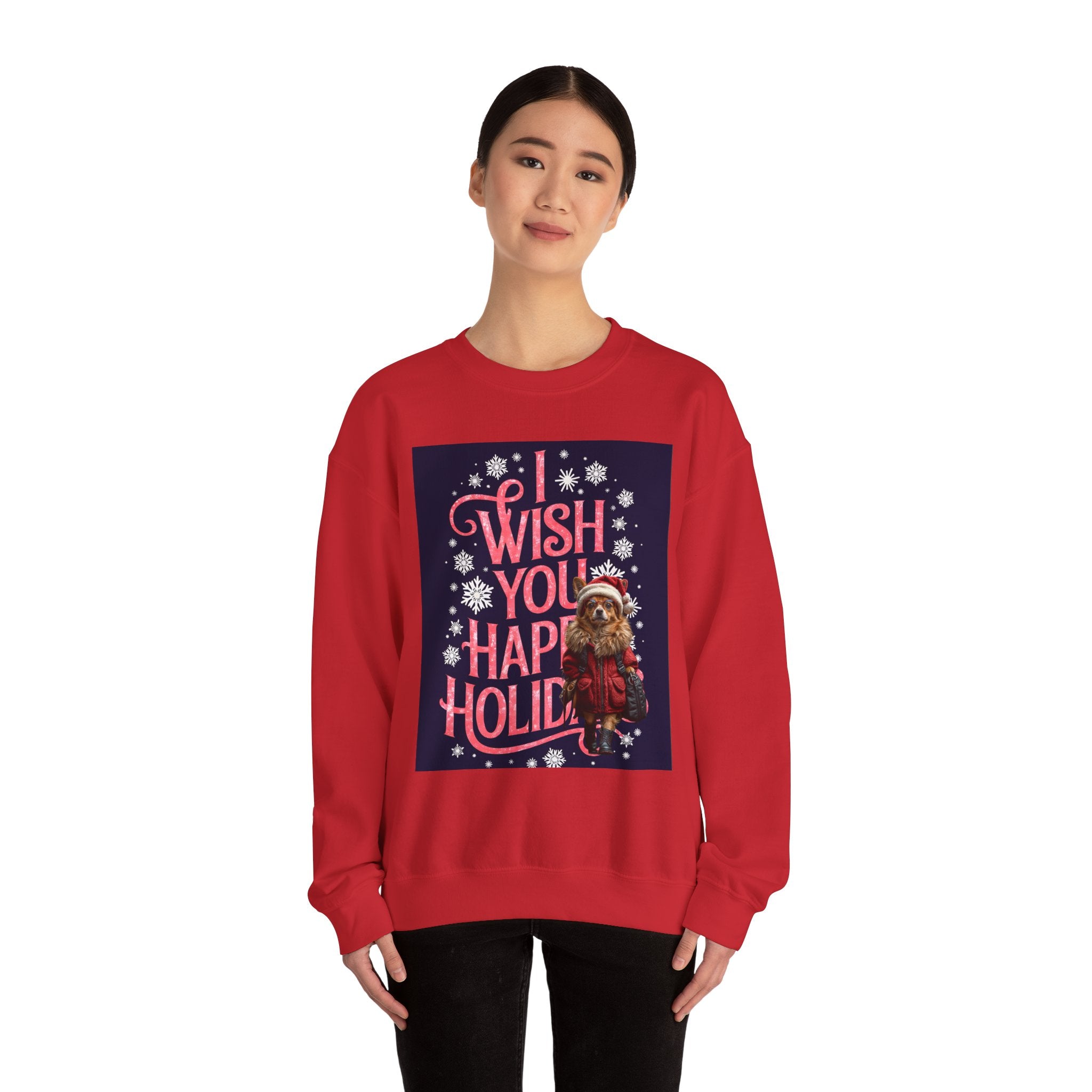 Funny Holiday Sweater - 'I Wish You Happy Holidays' Crewneck Sweatshirt - Angel Body