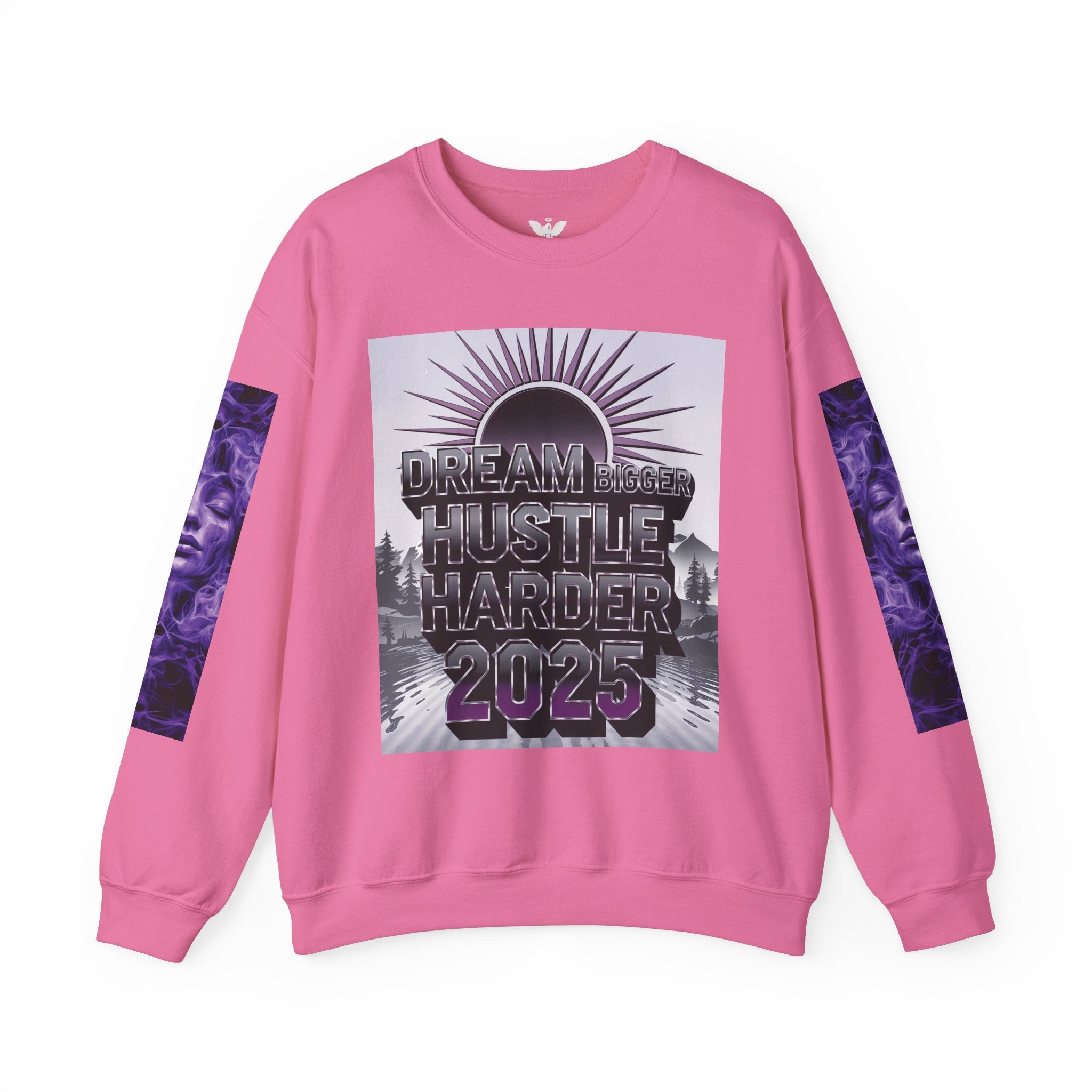 Dream Bigger Hustle Harder Crewneck Sweatshirt | Motivational Unisex Sweatshirt for Dreamers and Go-Getters - Angel Body