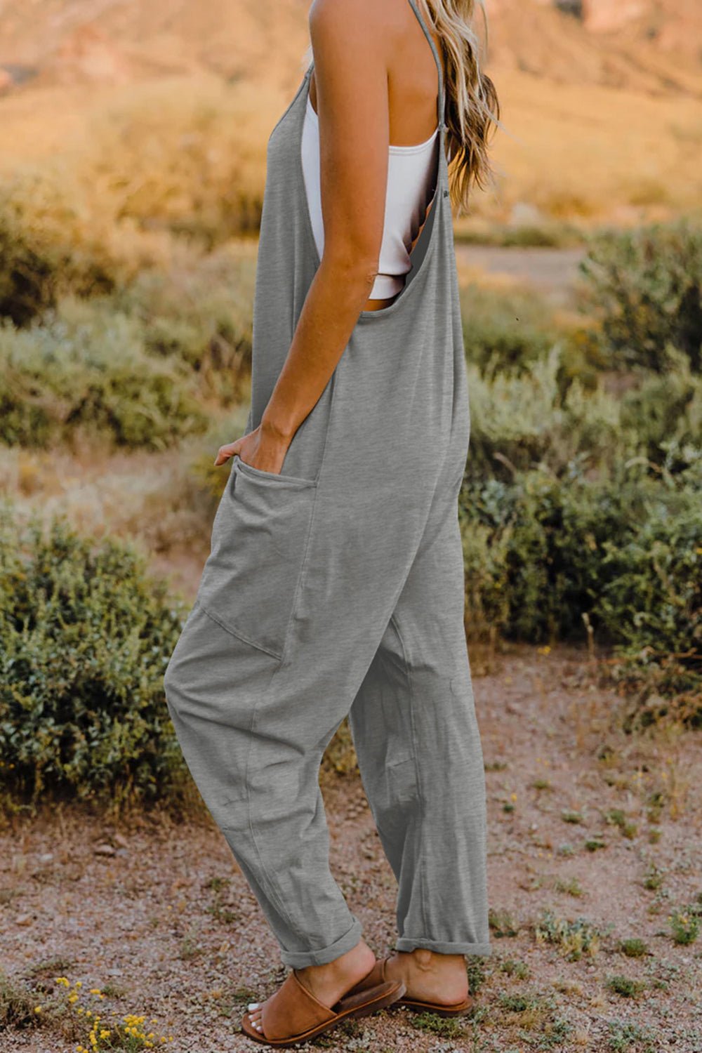 Double Take Full Size V - Neck Sleeveless Jumpsuit with Pockets - Angel Body