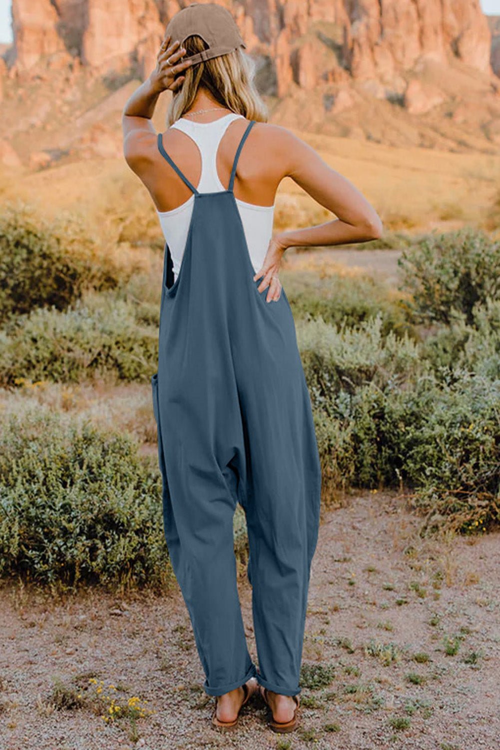Double Take Full Size V - Neck Sleeveless Jumpsuit with Pockets - Angel Body