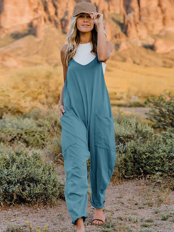 Double Take Full Size V - Neck Sleeveless Jumpsuit with Pockets - Angel Body