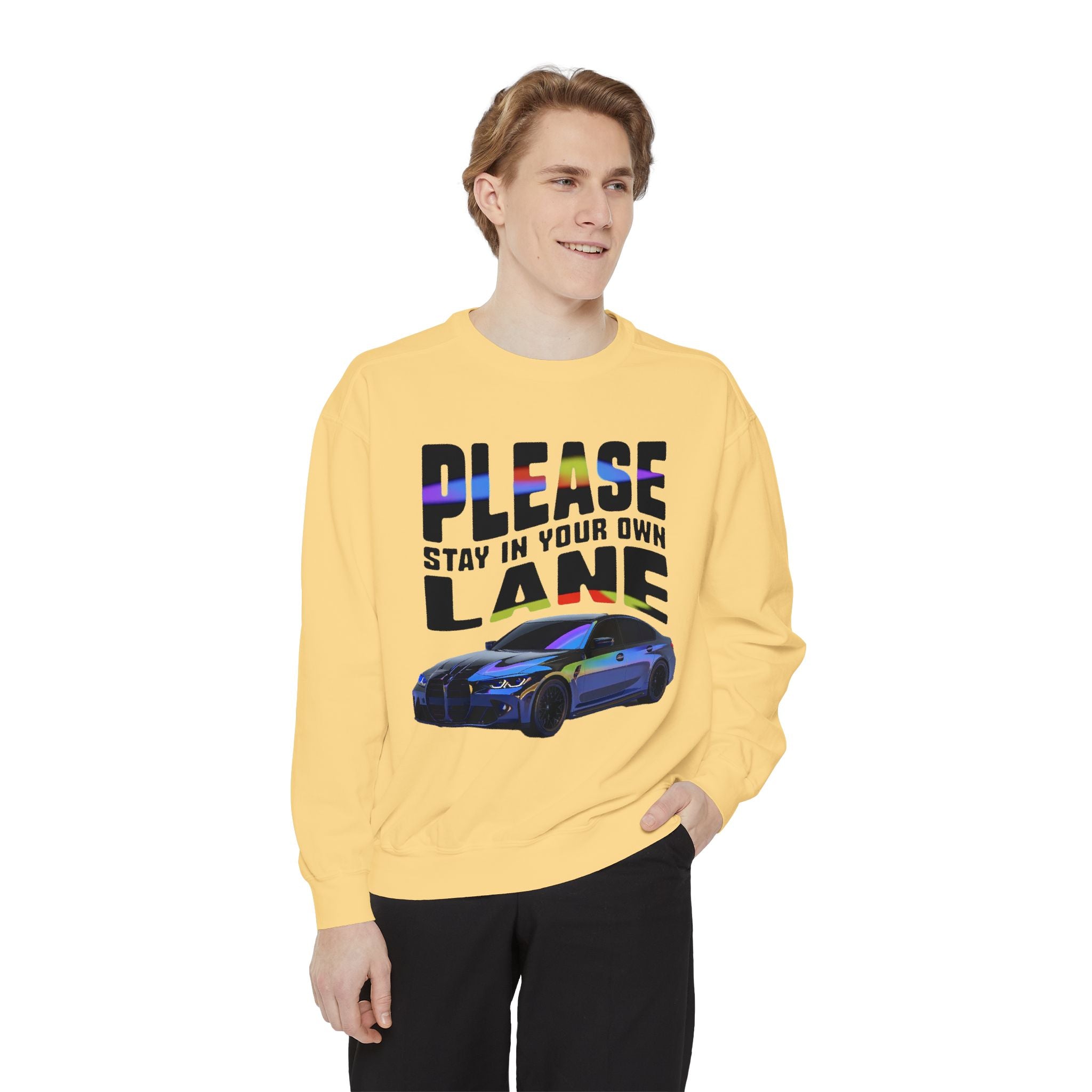 Unisex Sweatshirt - 'Please Stay in Your Own Lane' Car Design - Angel Body