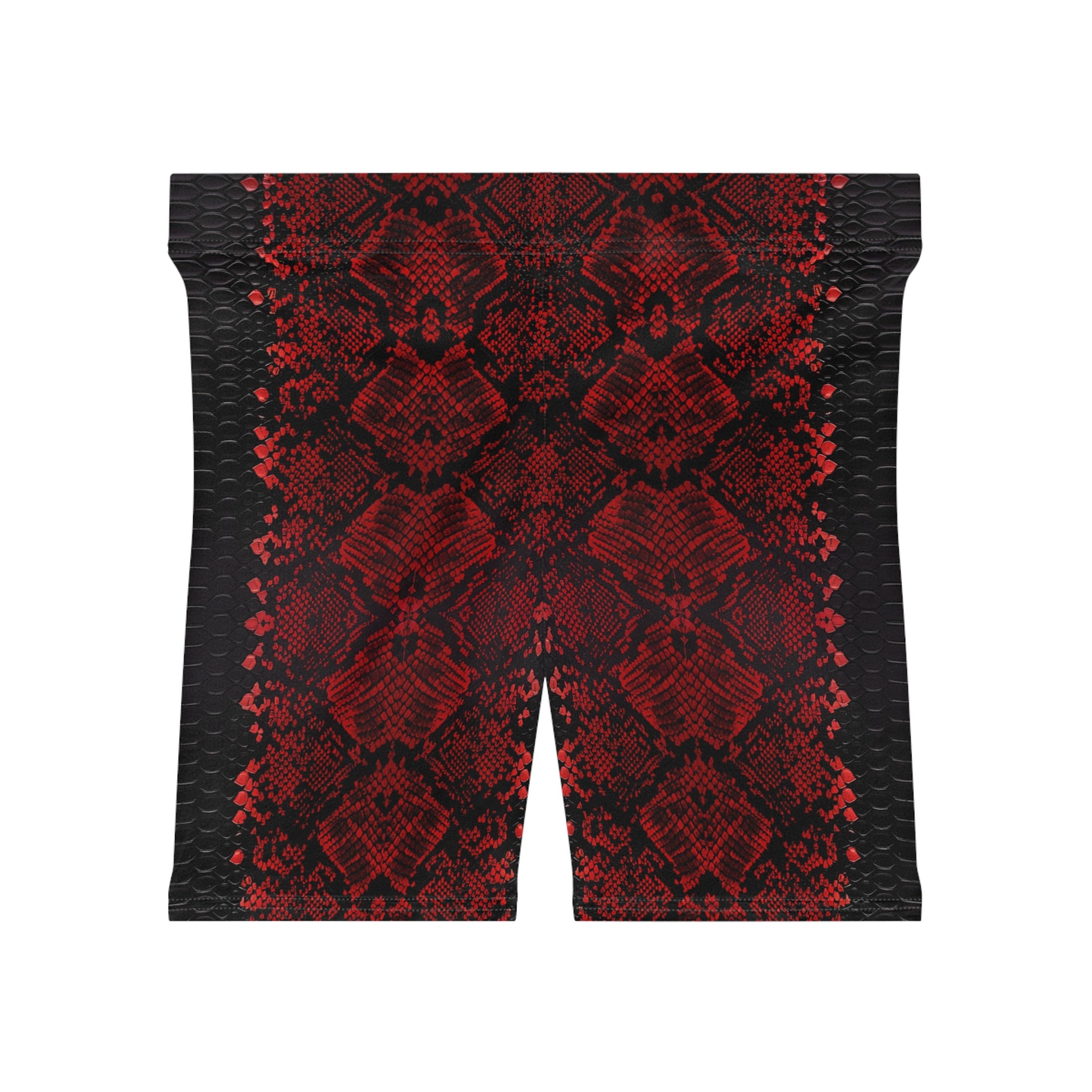 Red Snake Print Women's Biker Shorts - Fashionable Athletic Wear for Active Lifestyle