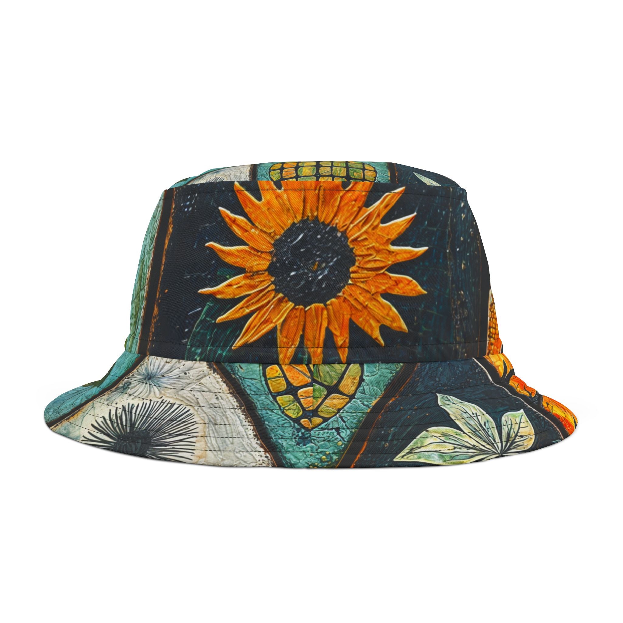 Sunflower Mosaic Bucket Hat, Floral Summer Hat, Beach Accessories, Sun Protection Hat, Gift for Garden Lovers - Angel Body