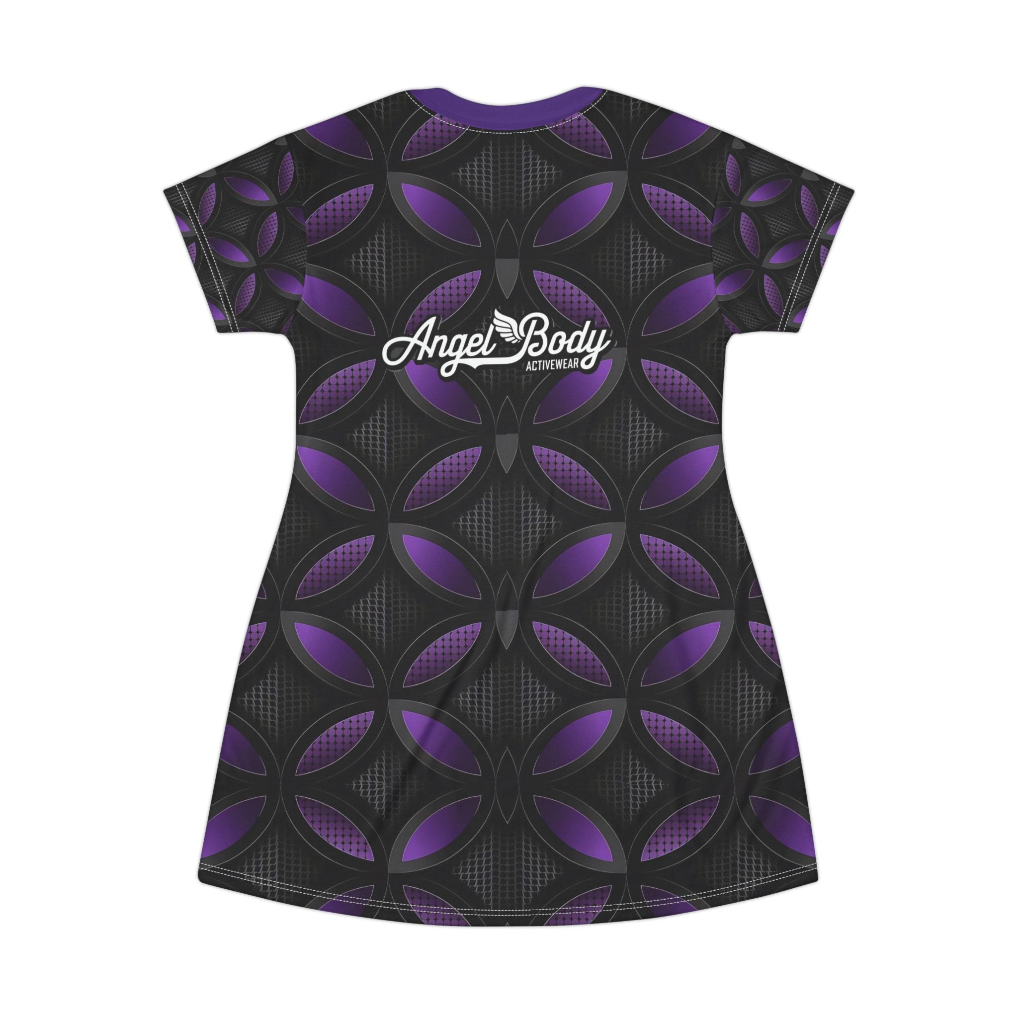 Stylish Angel Body Activewear T-Shirt Dress - Trendy Black and Purple Pattern - Angel Body