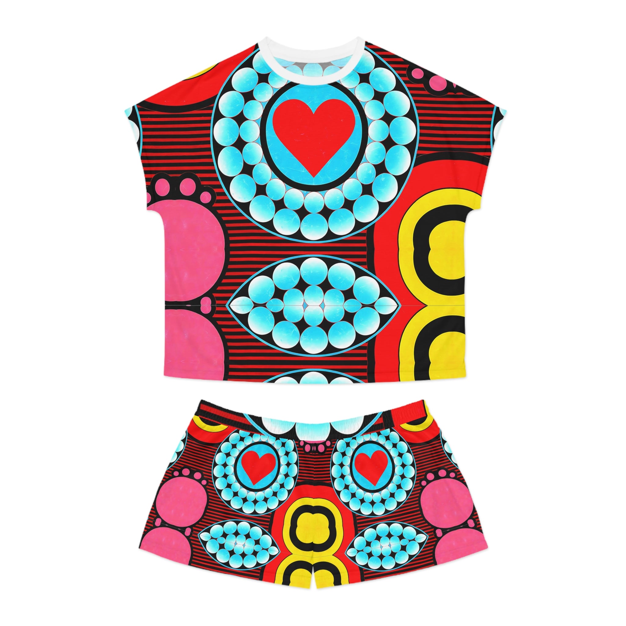 Colorful Heart Print Women's Short Pajama Set - Comfortable and Fun Sleepwear - Angel Body