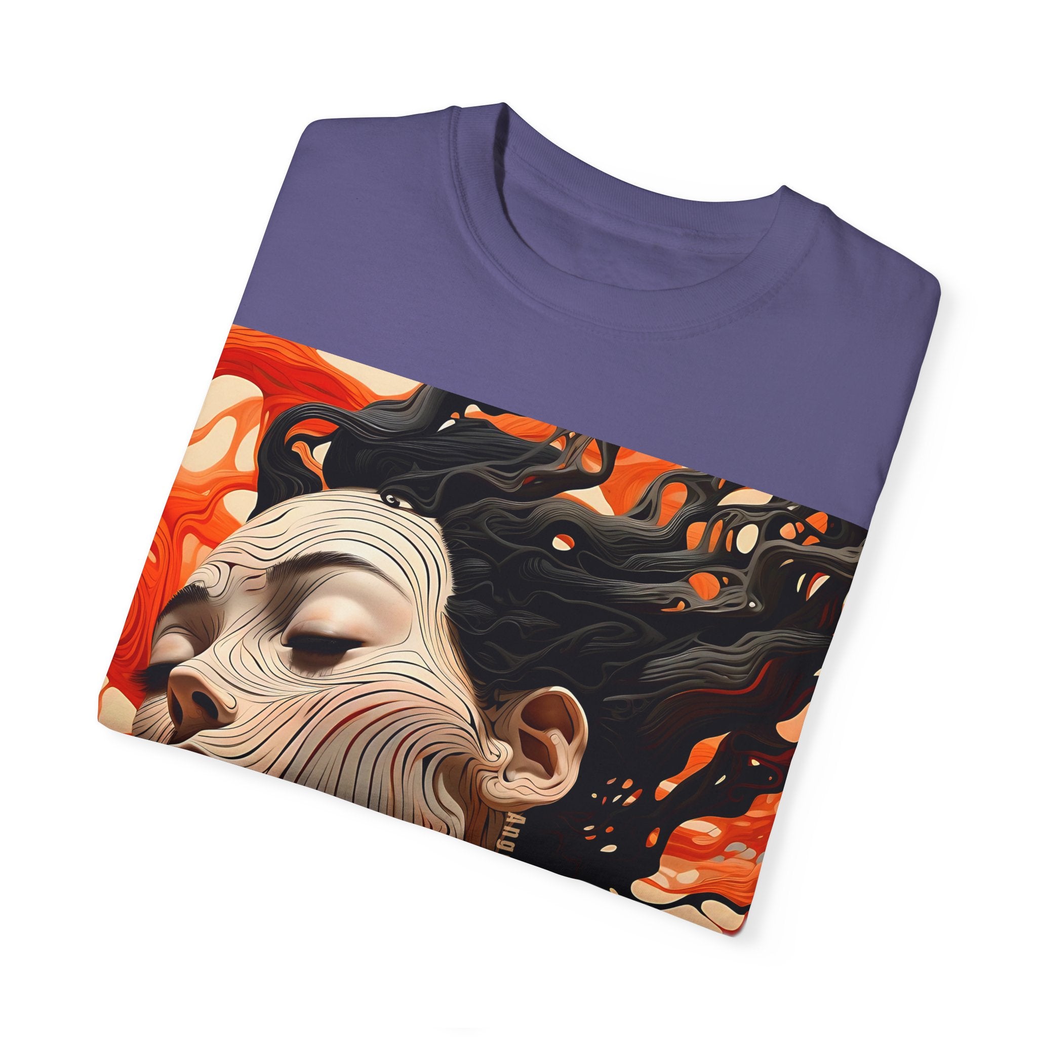 Artistic Unisex Garment-Dyed T-Shirt with Abstract female face Profile Design - Angel Body