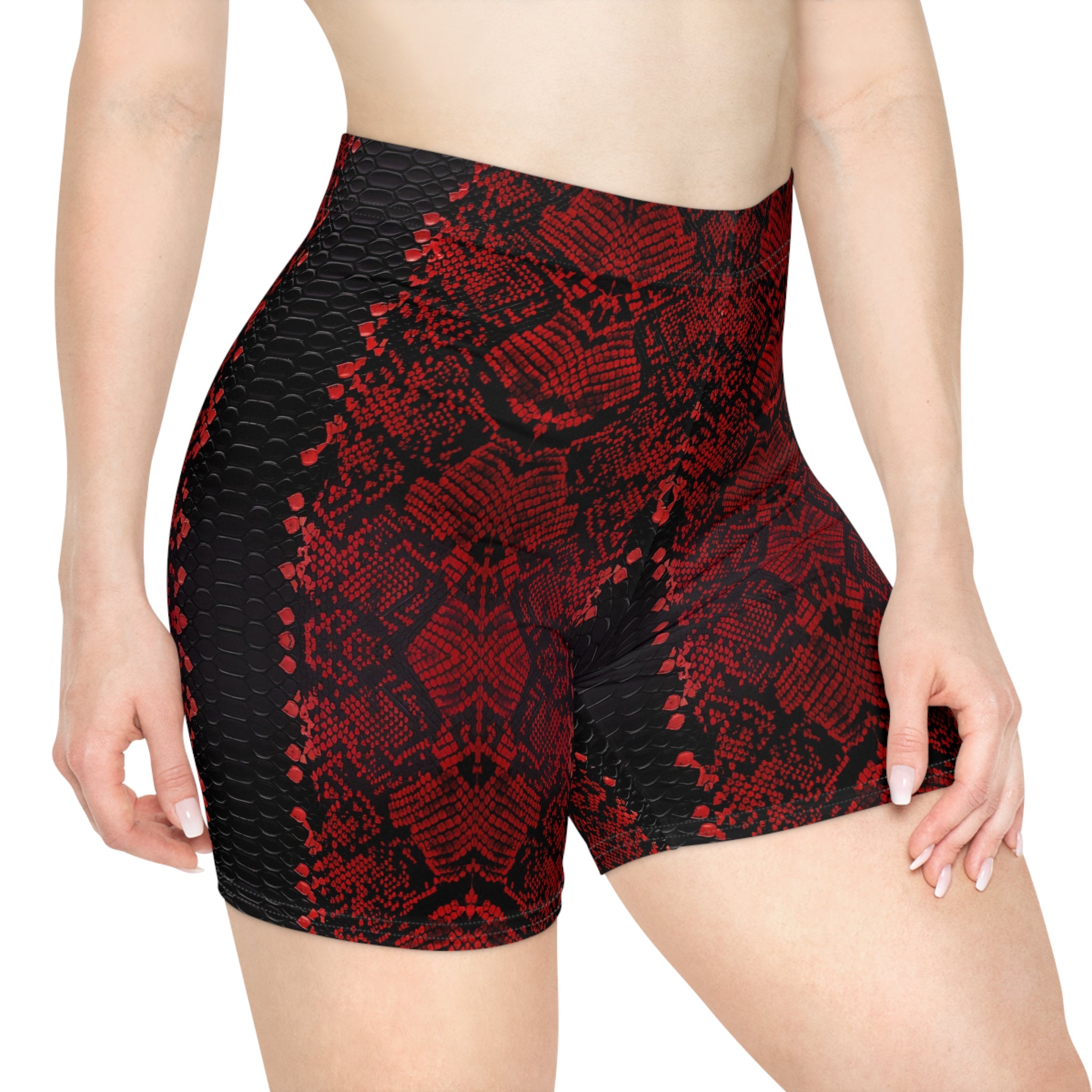 Red Snake Print Women's Biker Shorts - Fashionable Athletic Wear for Active Lifestyle