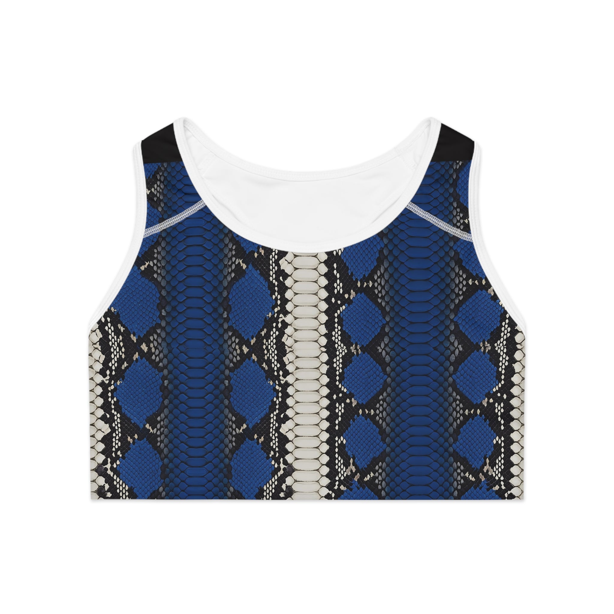 Blue Python Print Sports Bra - Fashionable Activewear for Workout & Gym