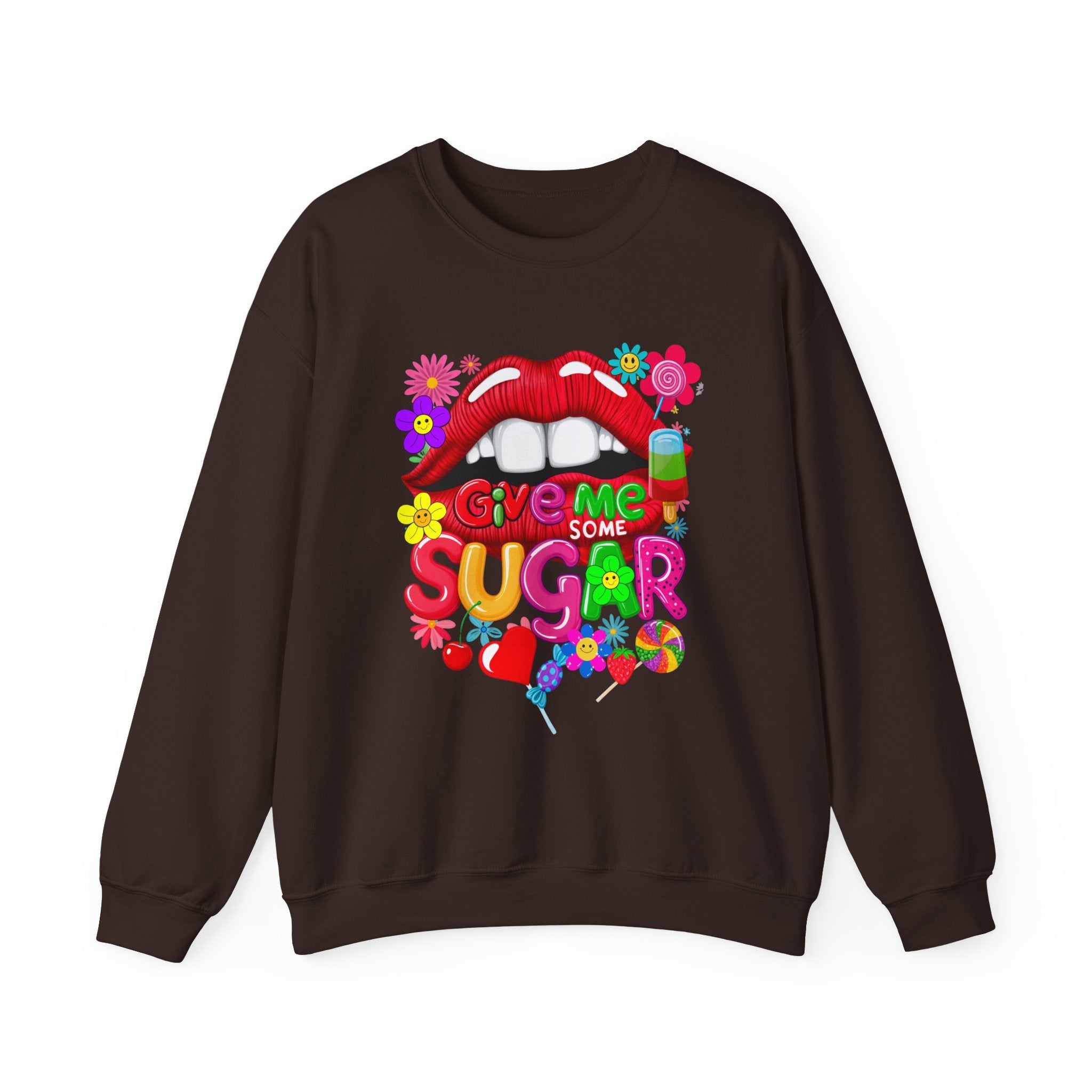 Fun Big Red Lips Give Me Some Sugar Crewneck Sweatshirt - Angel Body