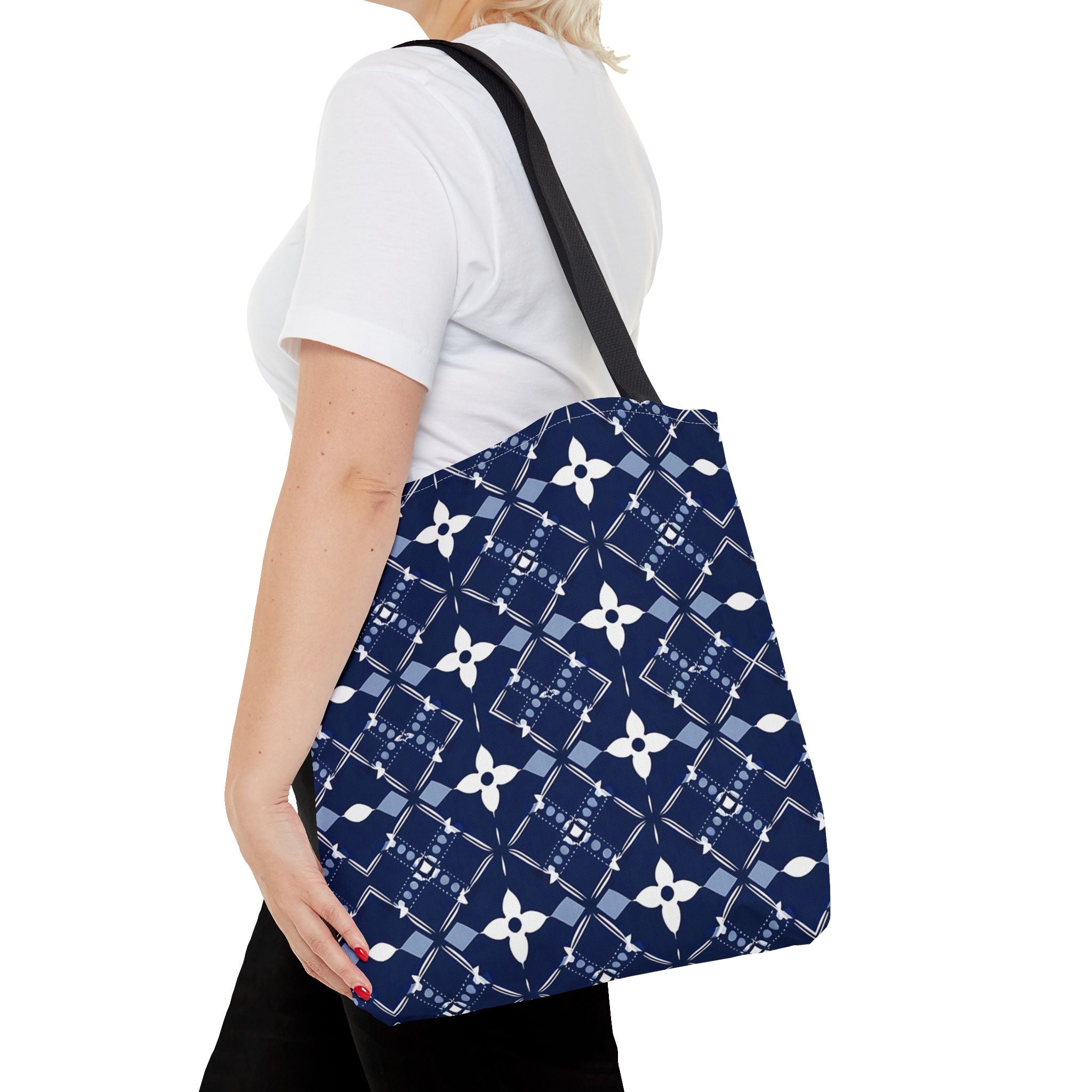 Navy Floral Pattern Tote Bag - Stylish & Versatile for Everyday Use - Angel Body