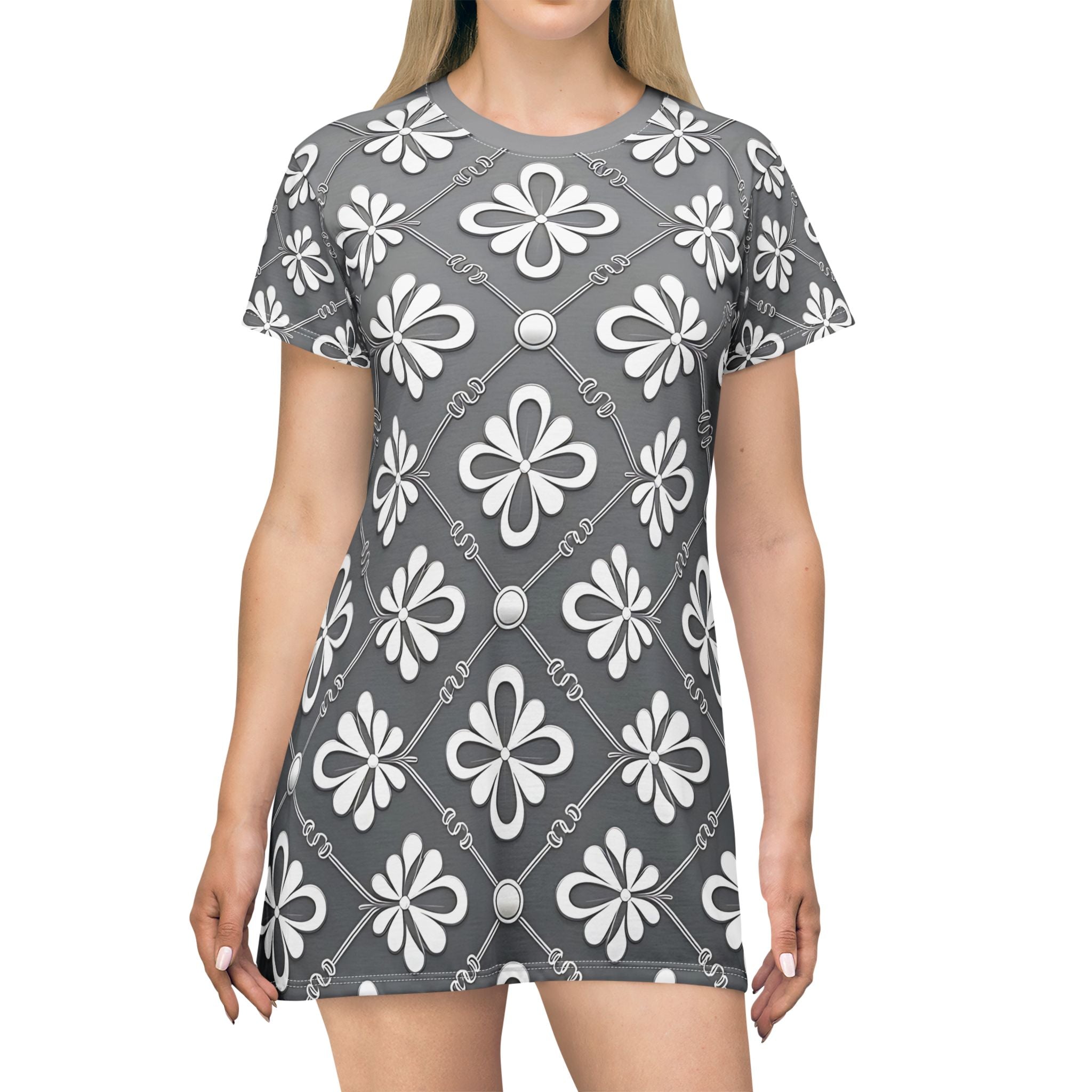 Floral Pattern T-Shirt Dress for Everyday Comfort - Angel Body