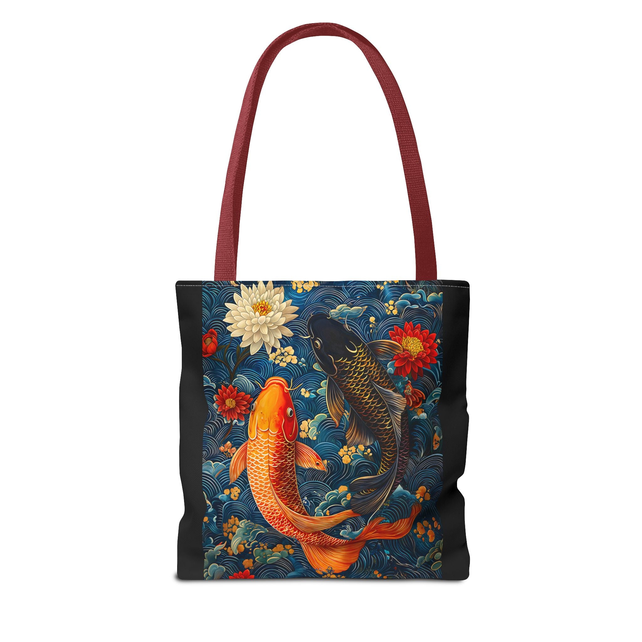 Elegant Koi Fish Tote Bag - Bright Blue Floral Design - Angel Body