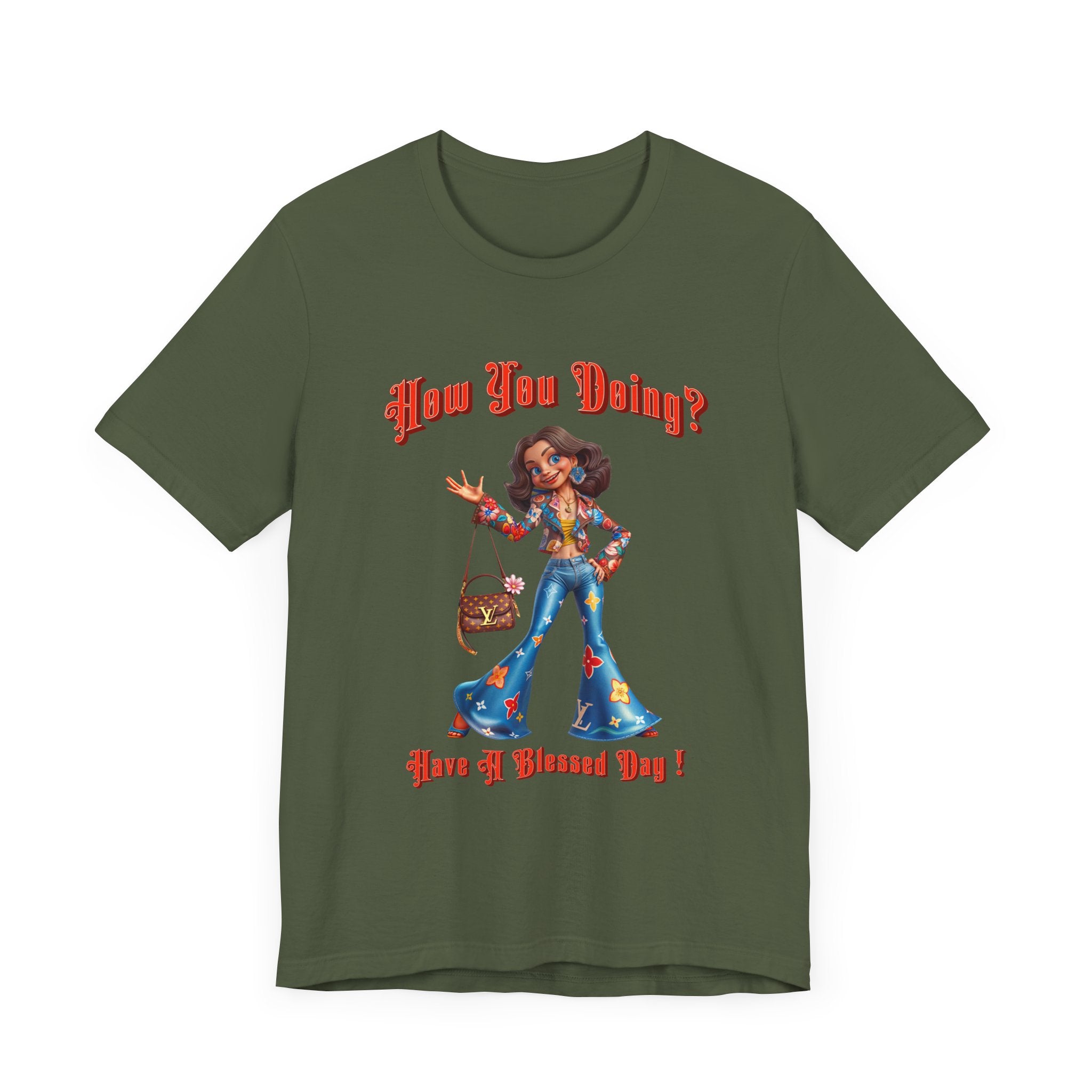 How You Doing Unisex Tee - Happy Young Lady Greeting Design - Angel Body