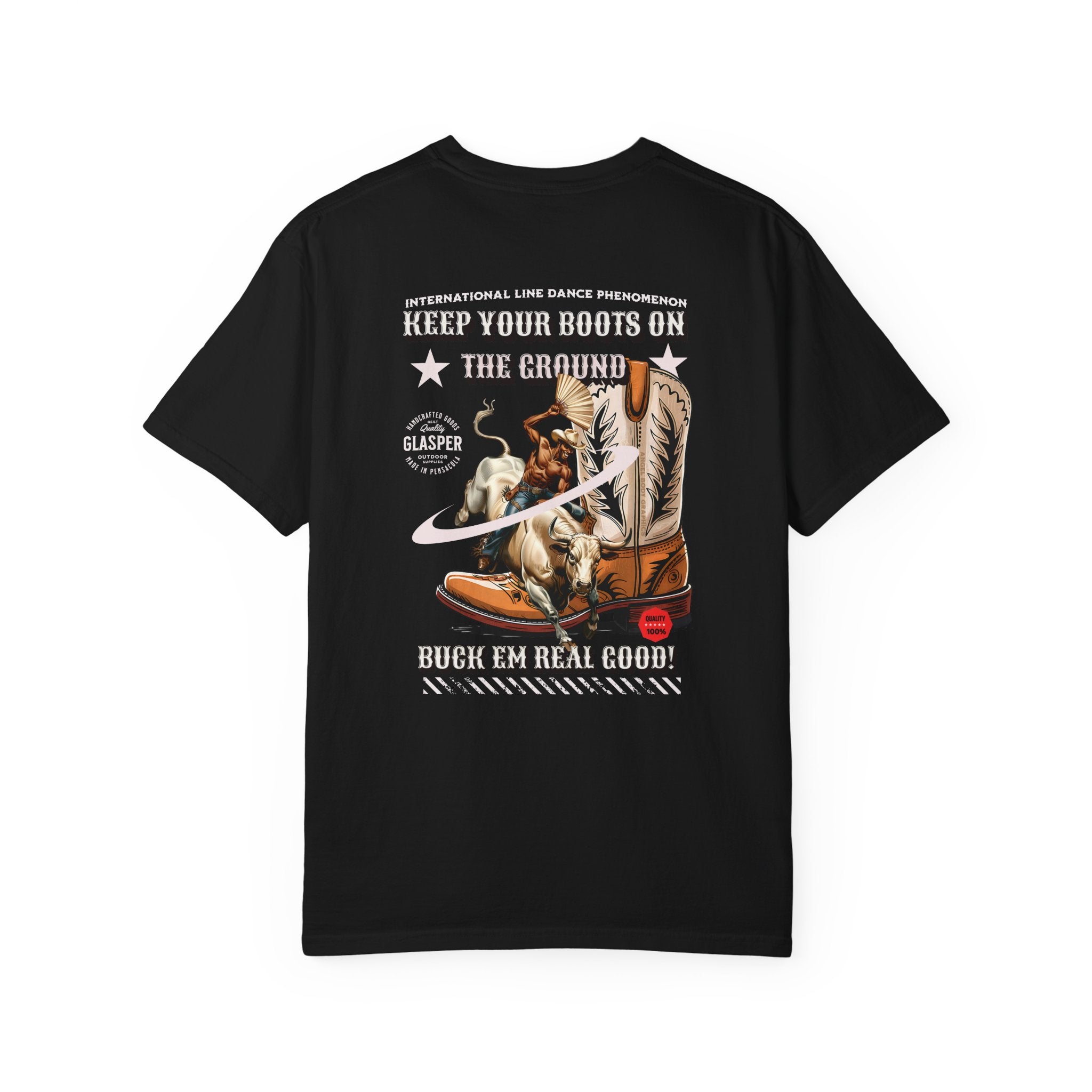 Line Dance Boots Unisex T-Shirt - ‘Keep Your Boots On’ Design - Angel Body