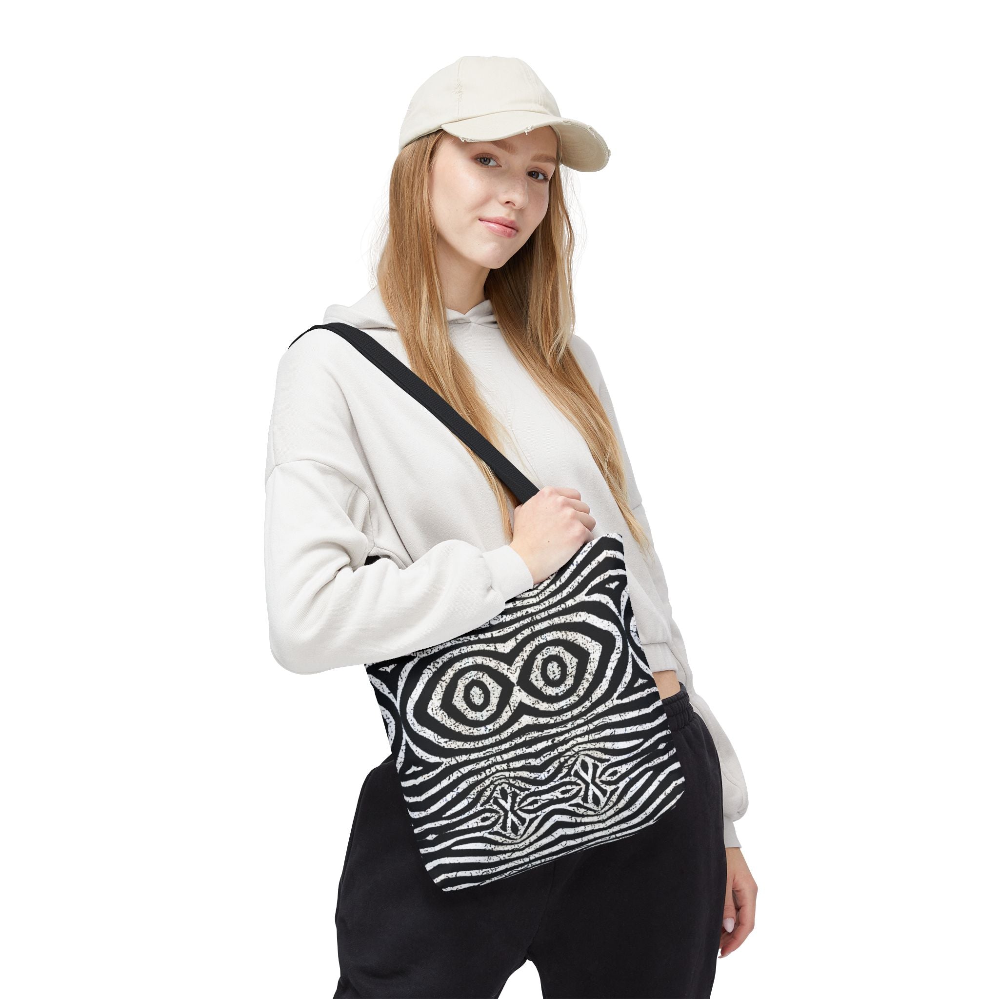 Trendy Black and White Tote Bag with Abstract Pattern | Stylish and Versatile Carryall - Angel Body