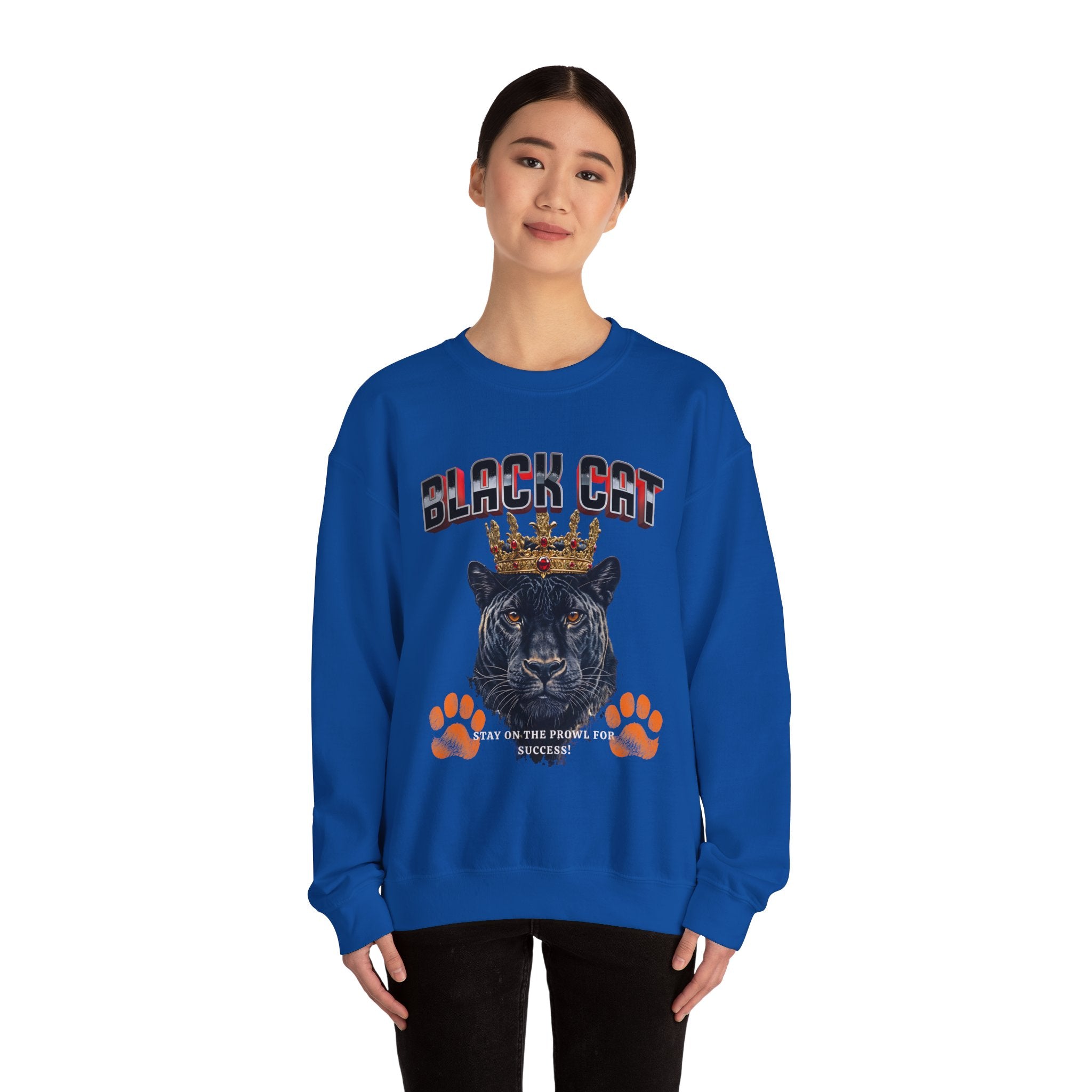 Black Cat Crowned Sweatshirt - Unisex Heavy Blend™, Stay on the Prowl for Success! - Angel Body