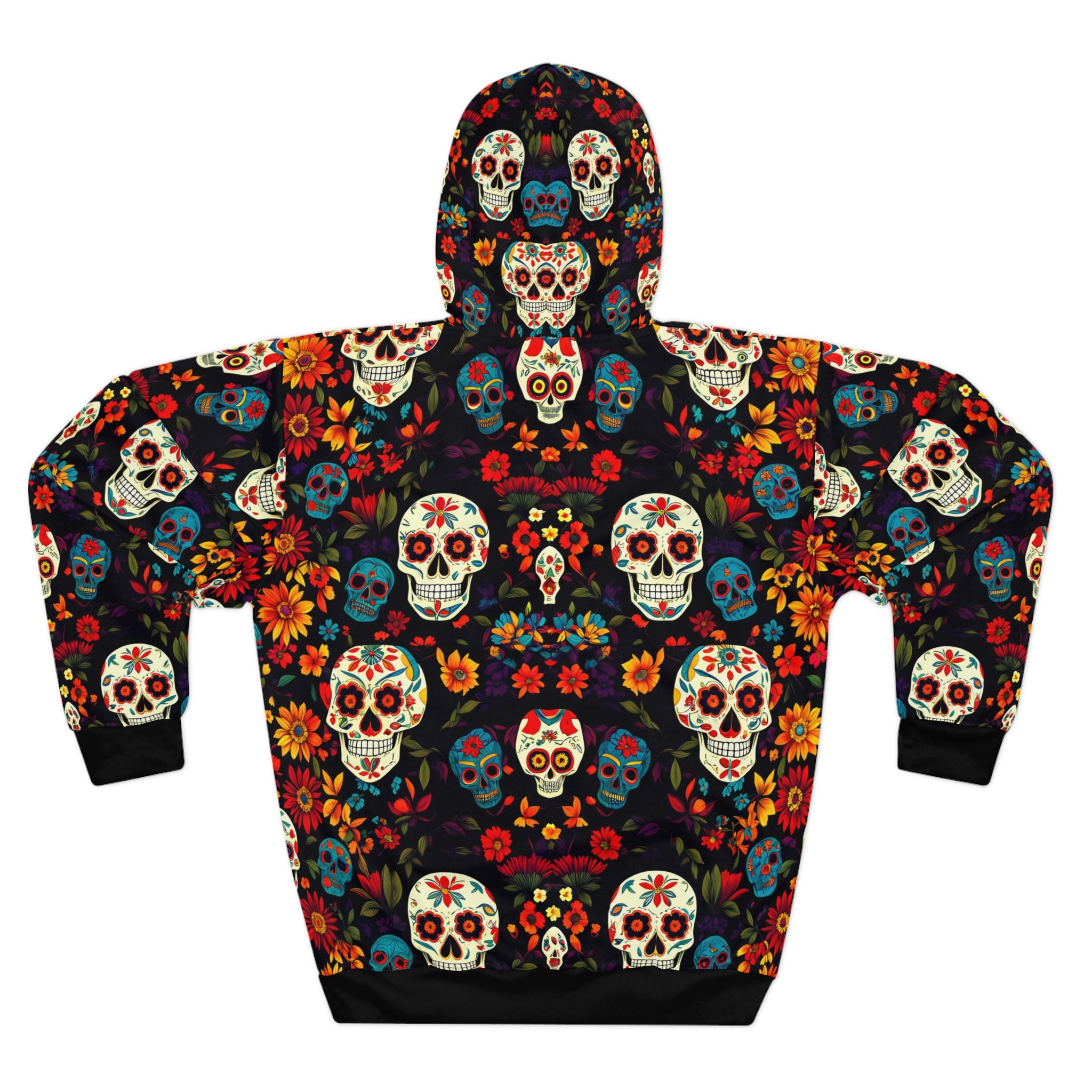 Day of the Dead Floral Skull Hoodie - Unisex Pullover Sweater for Celebration - Angel Body