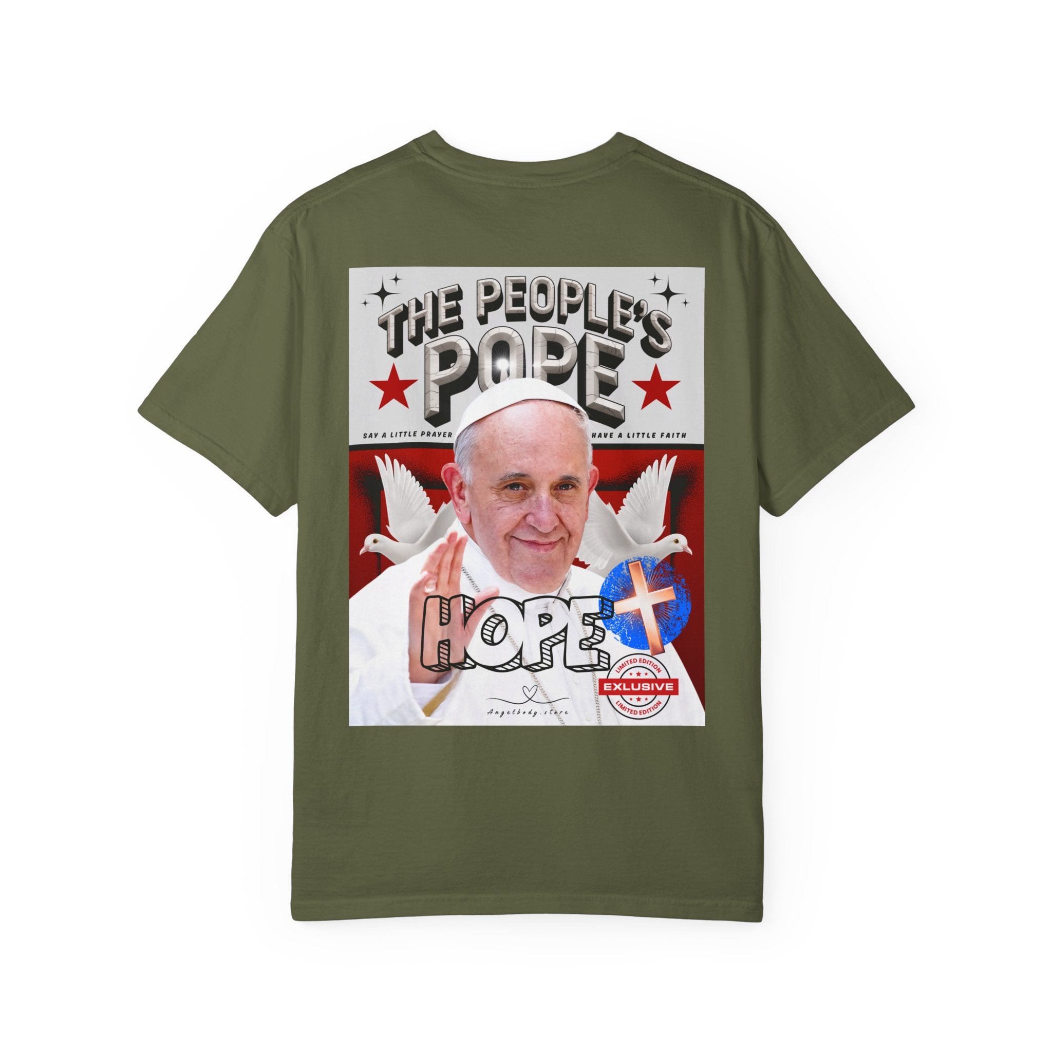 Hope-Filled Unisex Garment-Dyed T-Shirt featuring Pope Francis - Angel Body