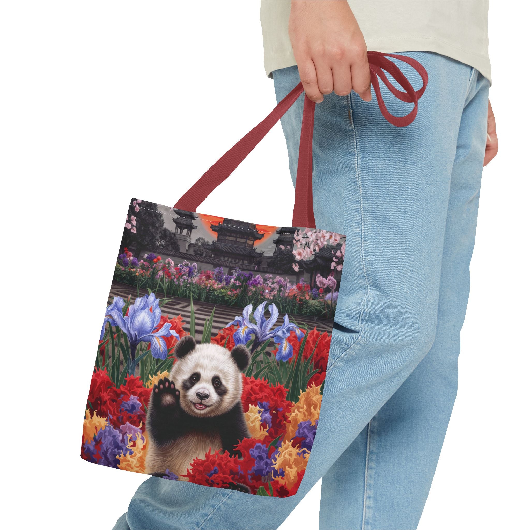 Whimsical Panda Floral Tote Bag - Cute and Colorful Design for Nature Lovers - Angel Body