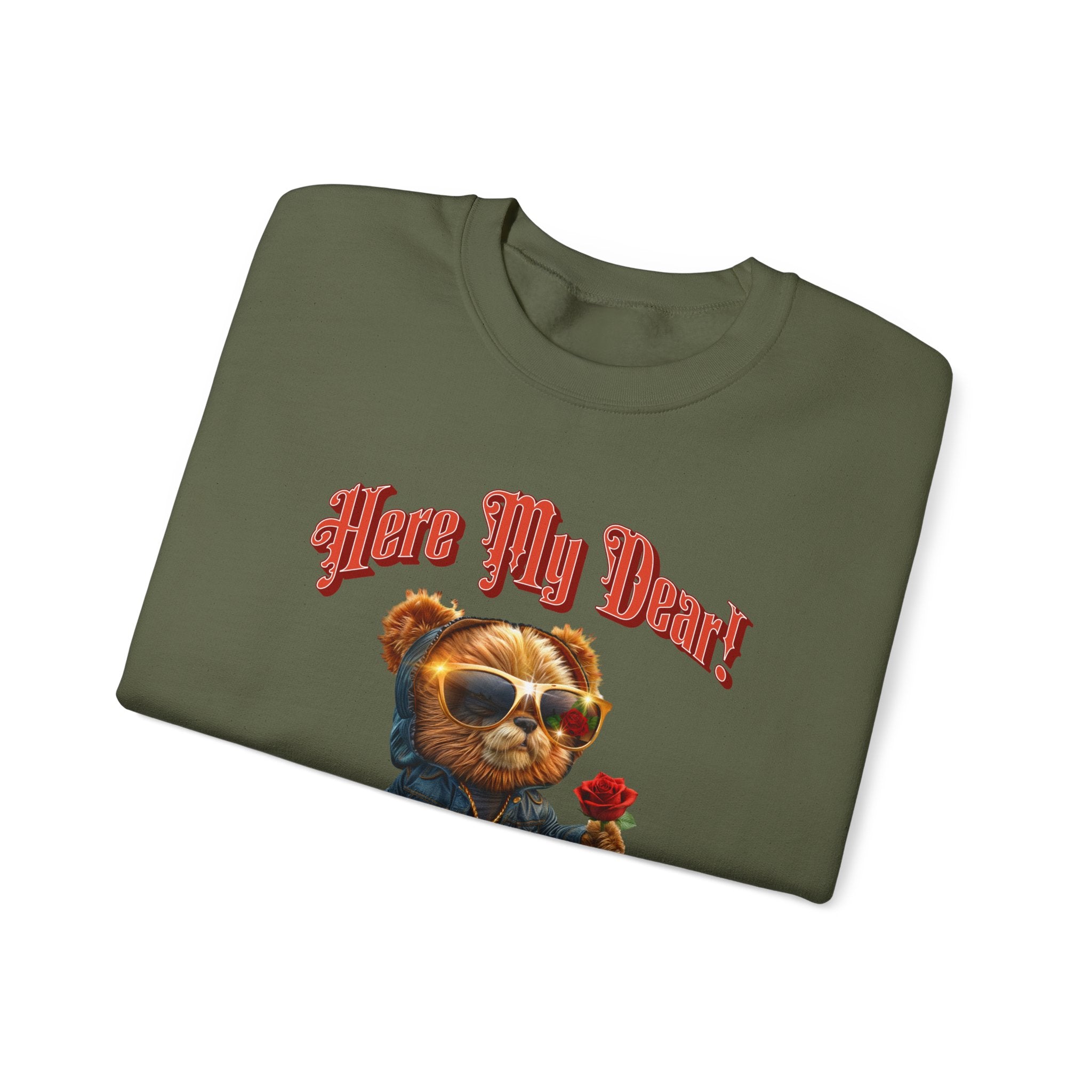 Unisex Sweatshirt: HERE MY DEAR Teddy Bear with red Rose - Angel Body