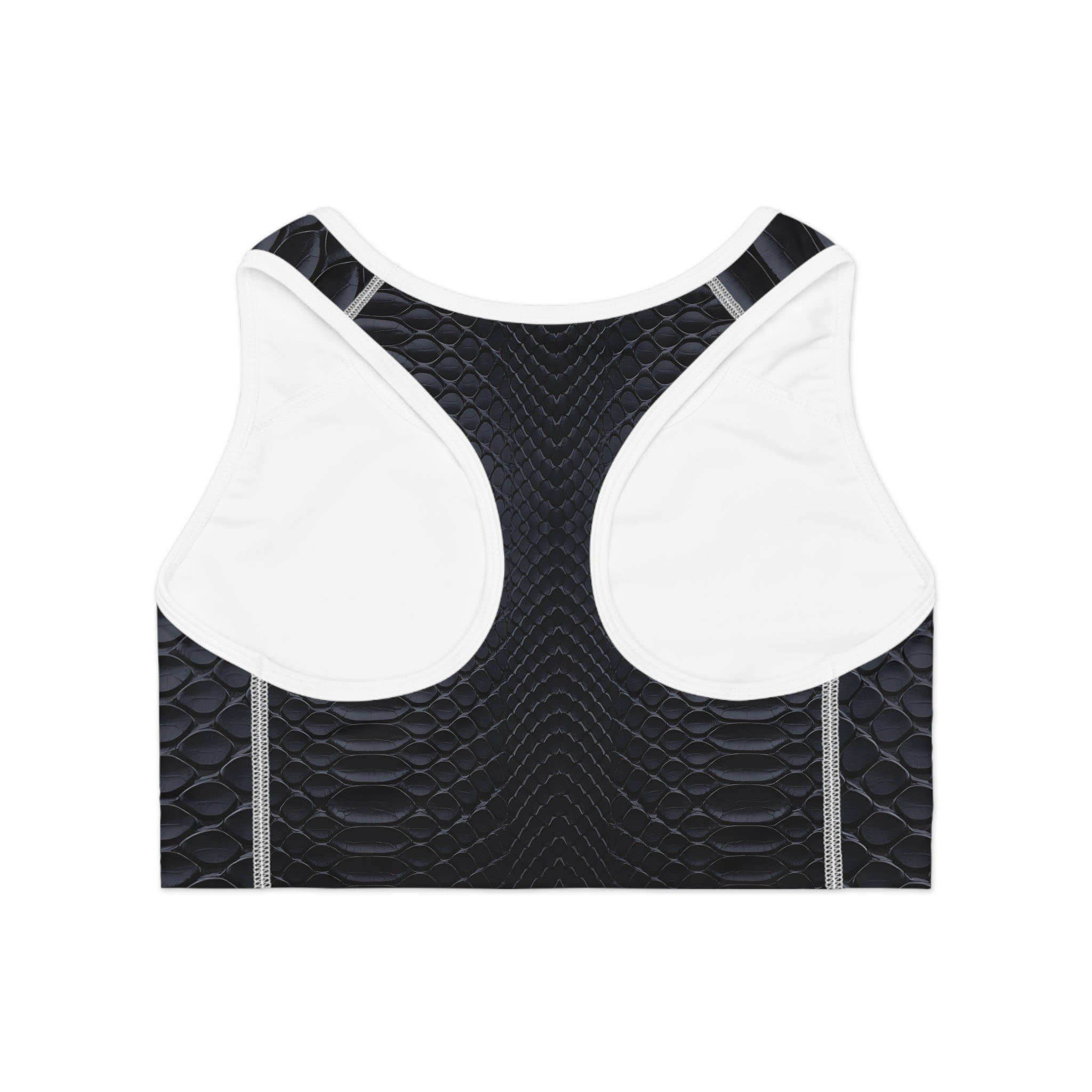 Sleek Black Snake Skin Sports Bra for Fitness Enthusiasts