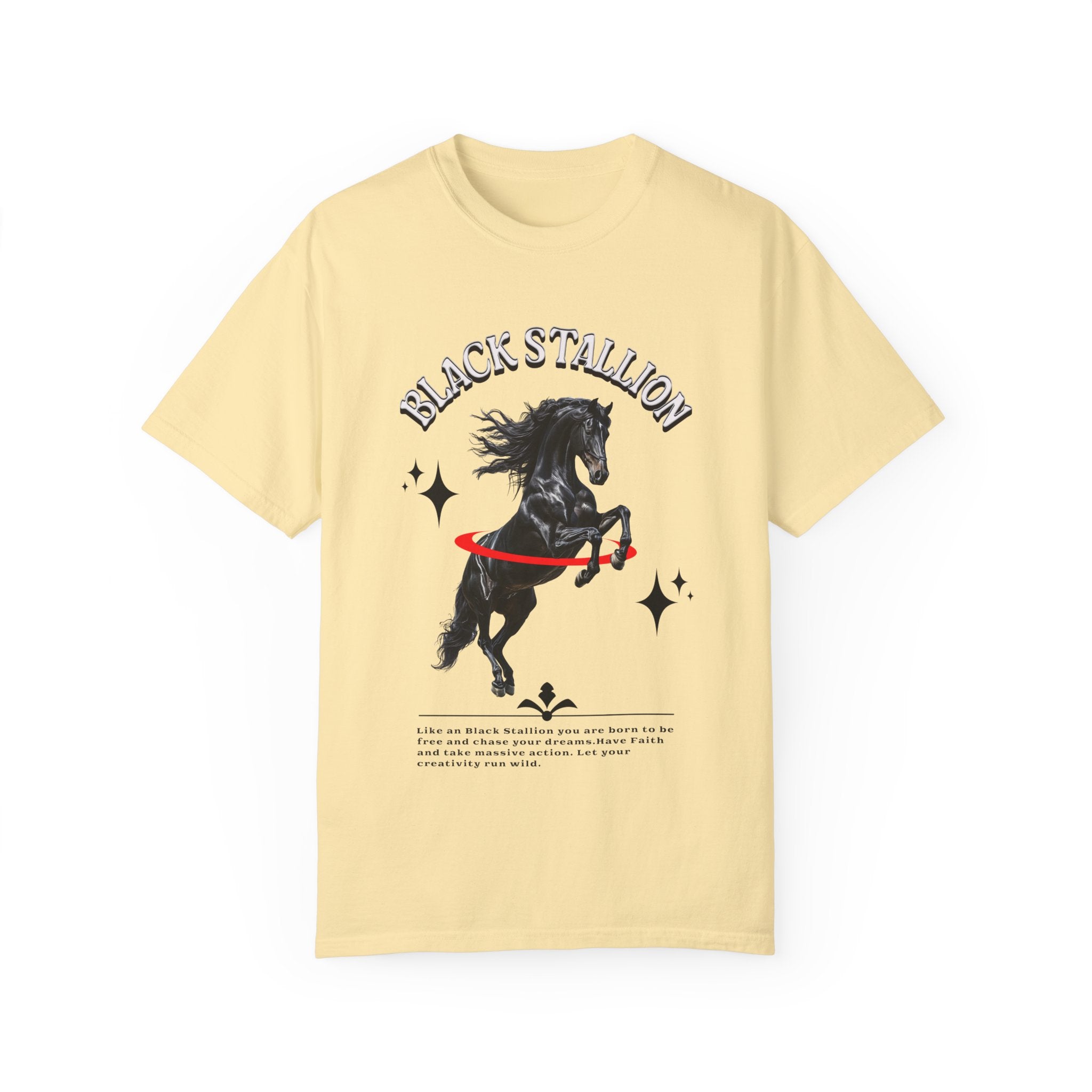 Black Stallion Unisex Garment-Dyed T-Shirt - Perfect for Horse Lovers & Equestrian Enthusiasts - Angel Body