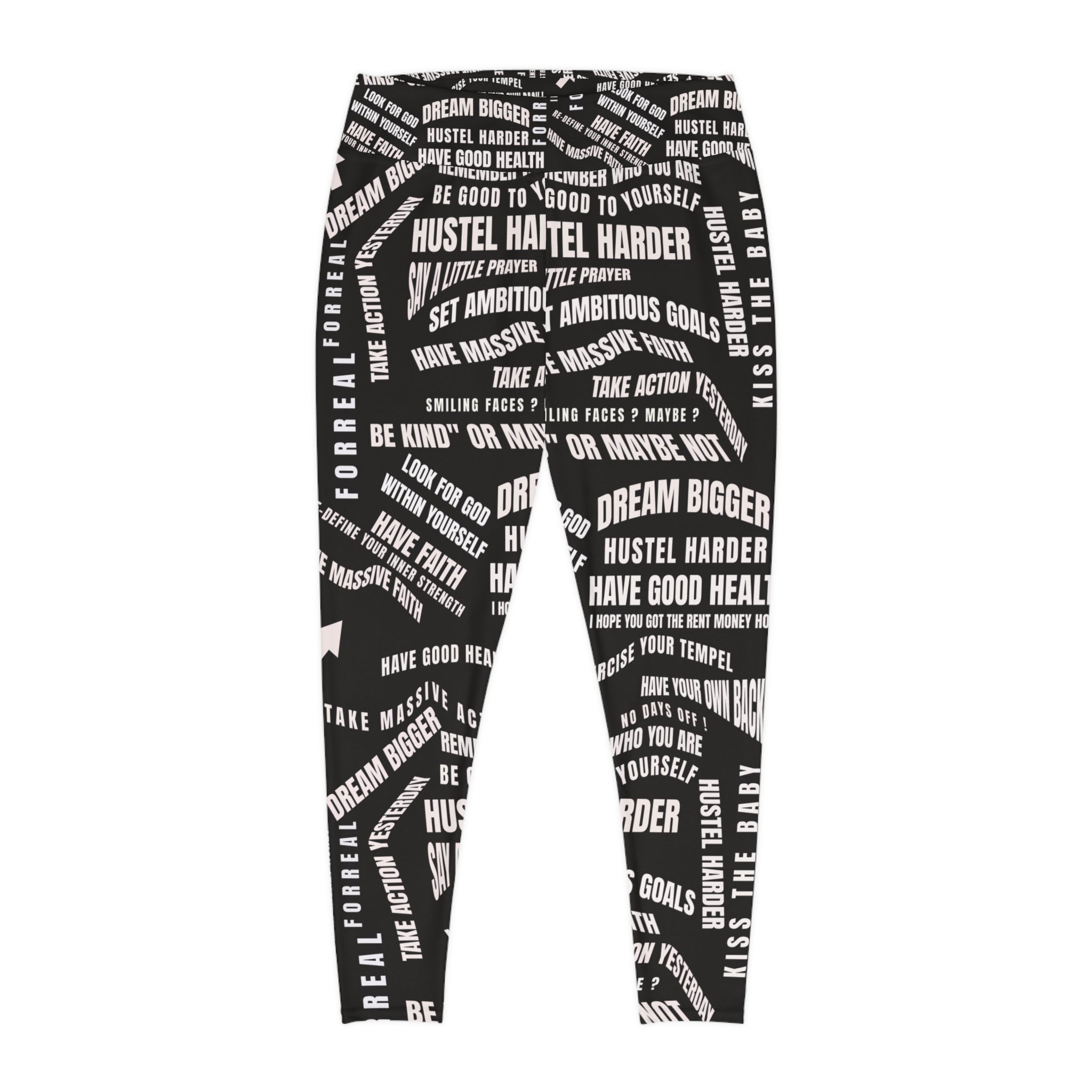 New Custom Plus Size Motivational Leggings - Dream Bigger, Hustle Harder, Take Action! - Angel Body